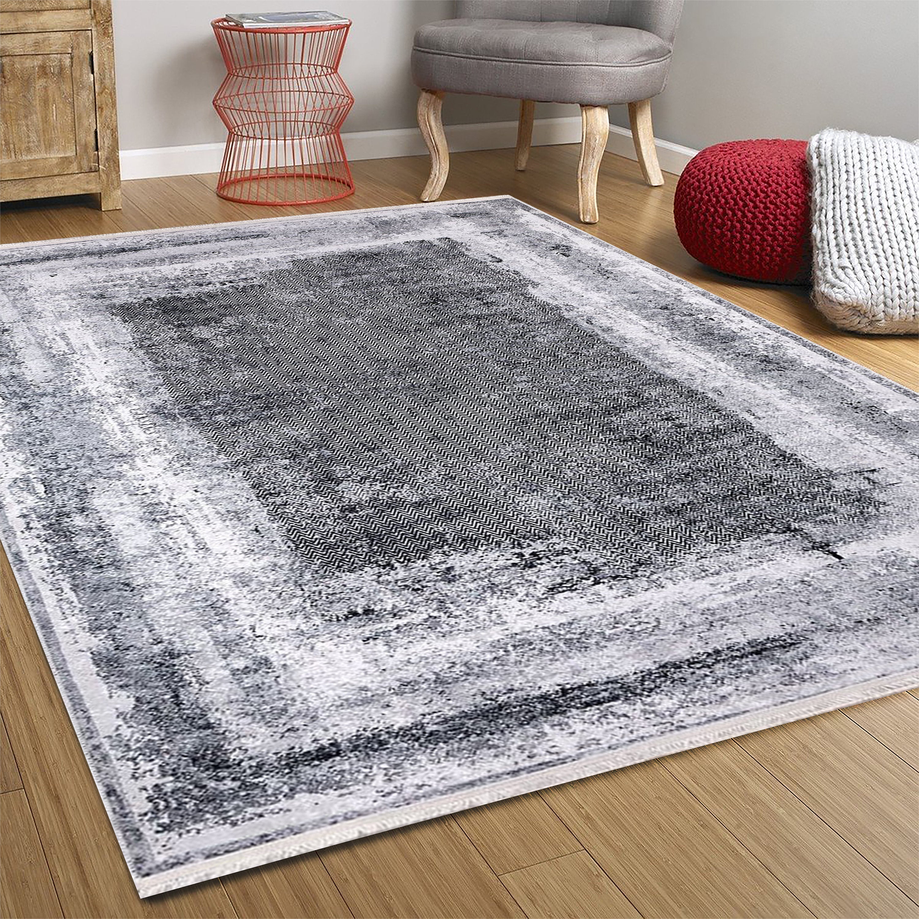 Eskitme Gri Abstract Desenli Halı - Pera Halı