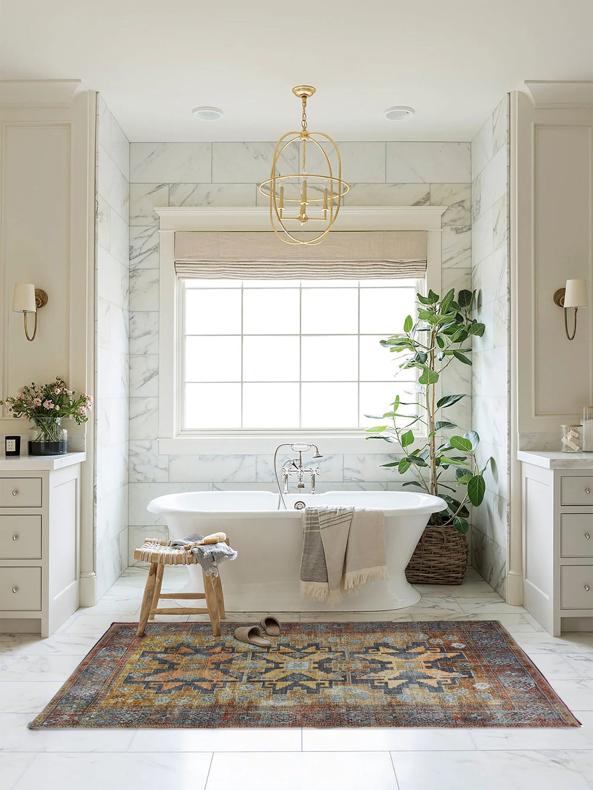 Sarı ve Antrasit Medalyonlu Türk Halısı