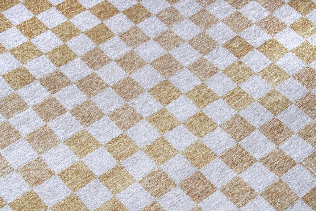 Altın Sarı Modern Geometrik Dama Desenli Yıkanabilir Halı-Pera Halı