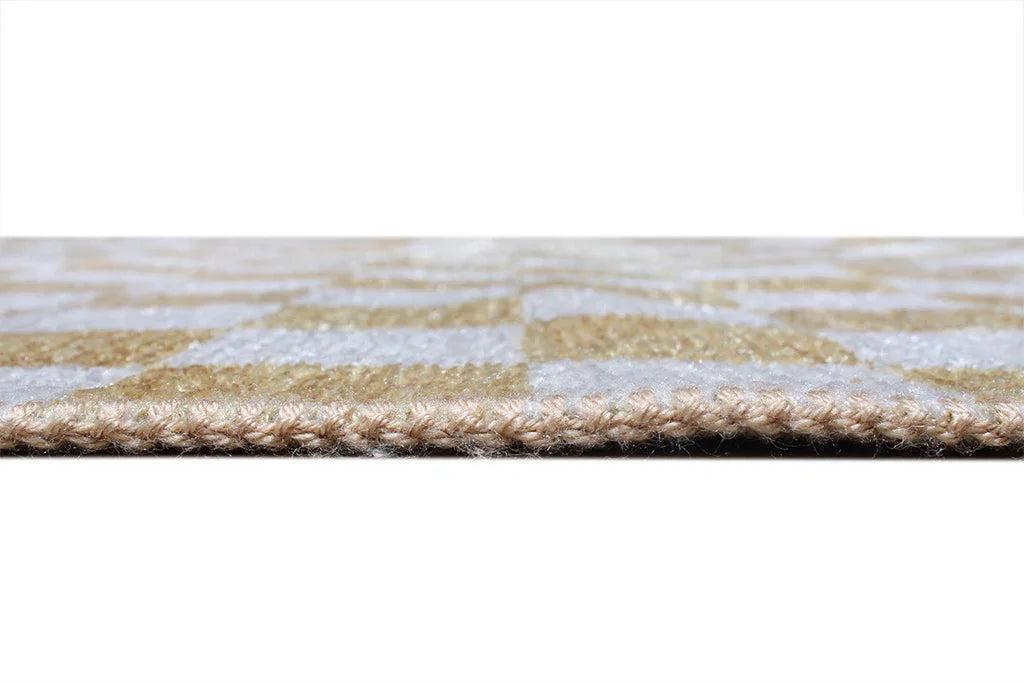 Altın Sarı Modern Geometrik Dama Desenli Yıkanabilir Halı-Pera Halı