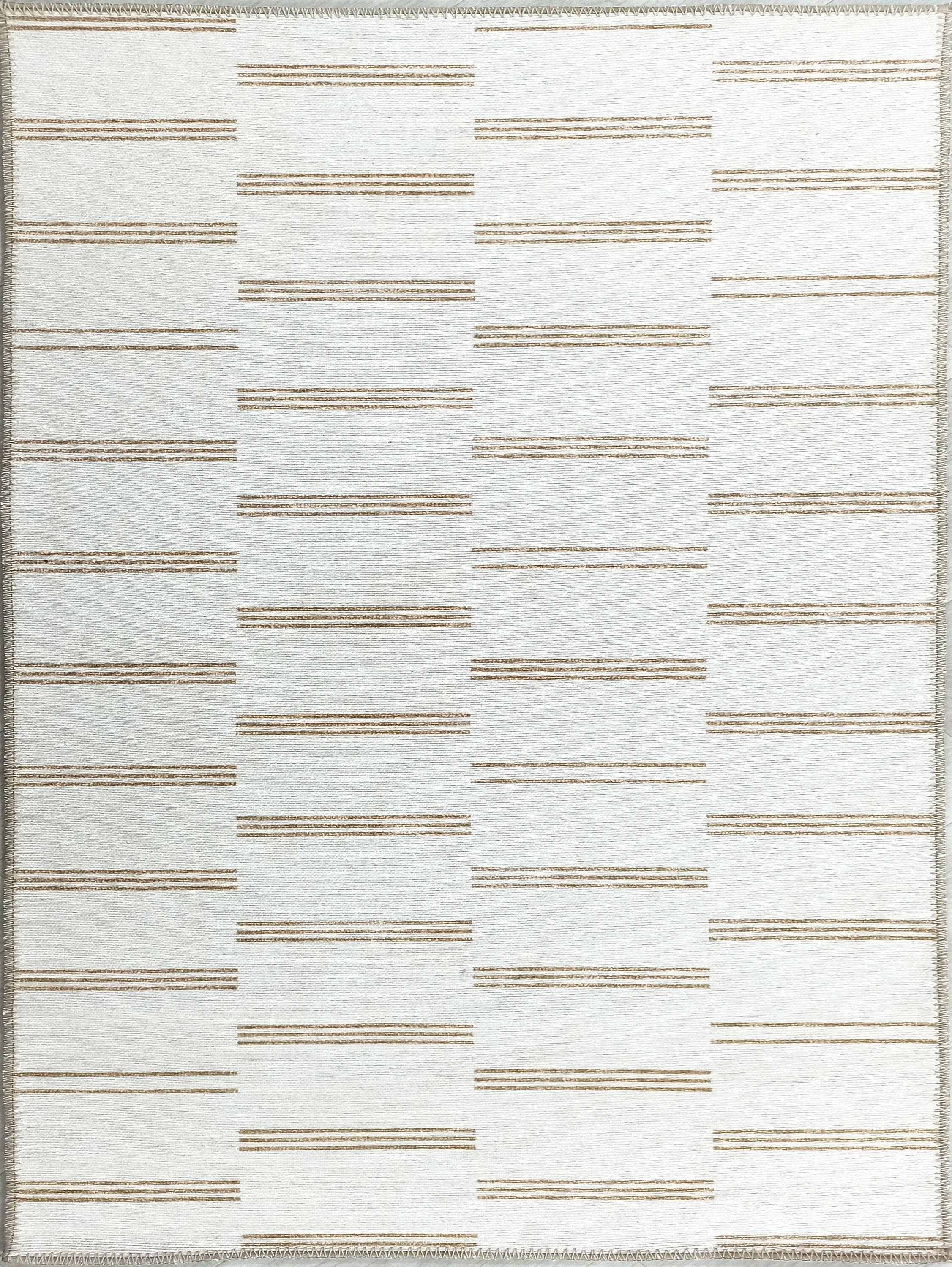 Neutraler Vintage-Teppich mit beigen und braunen Streifen