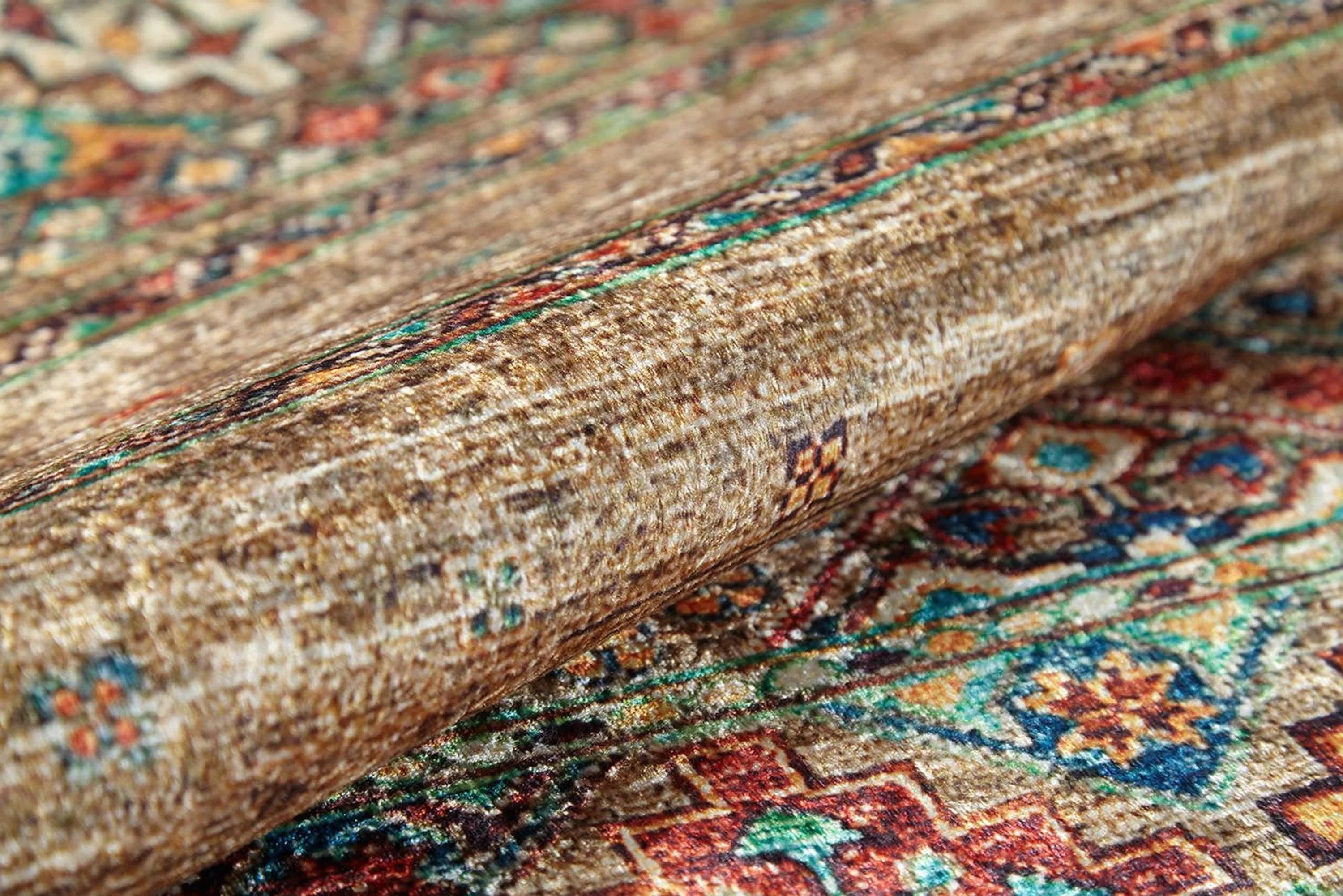 Anadolu Tarzı Kahverengi Bej Geometrik Desenli Kilim Halı-Pera Halı