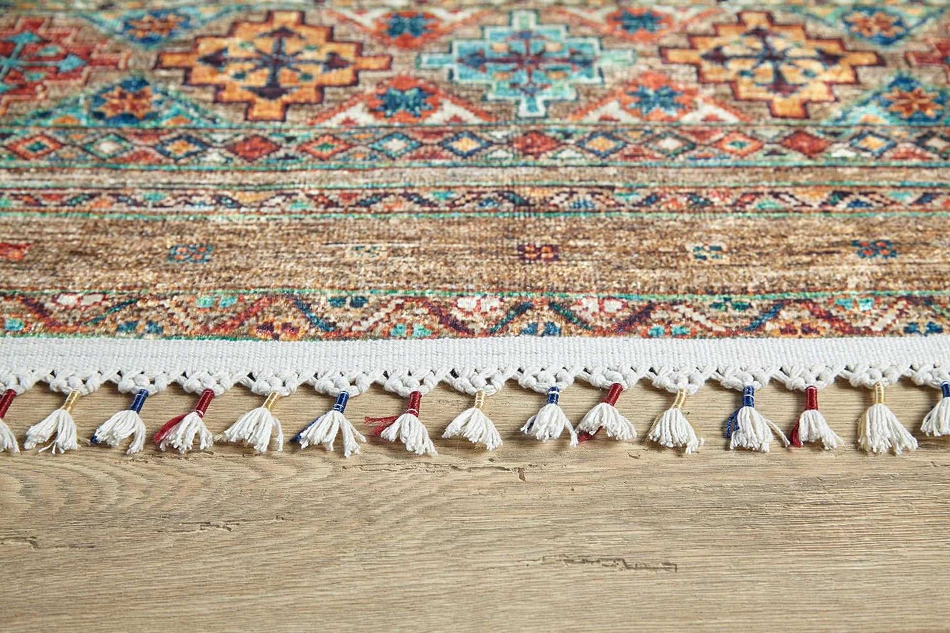 Anadolu Tarzı Kahverengi Bej Geometrik Desenli Kilim Halı-Pera Halı
