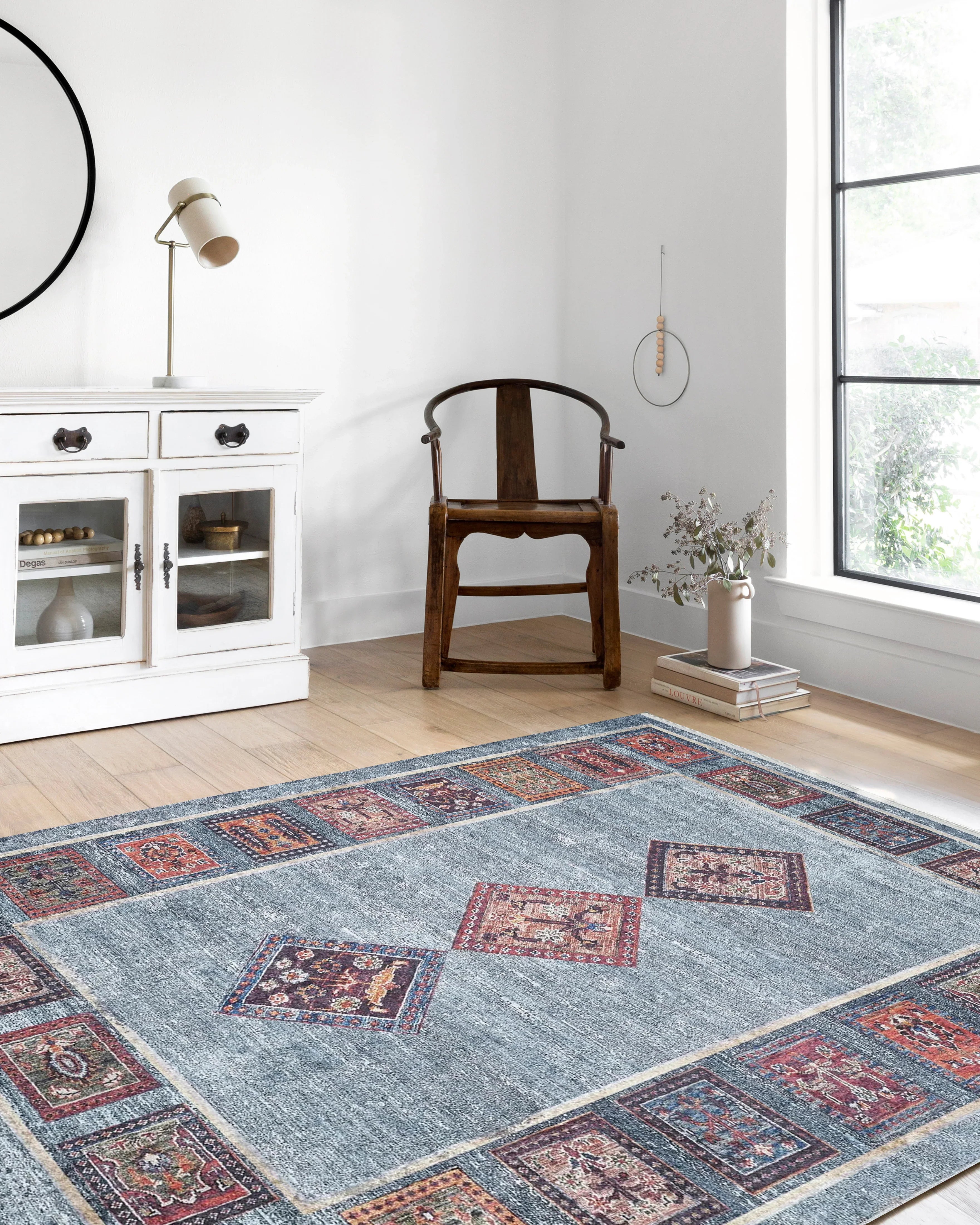 Antik Geometrik Desenli Oryantal Mavi Halı-Pera Halı