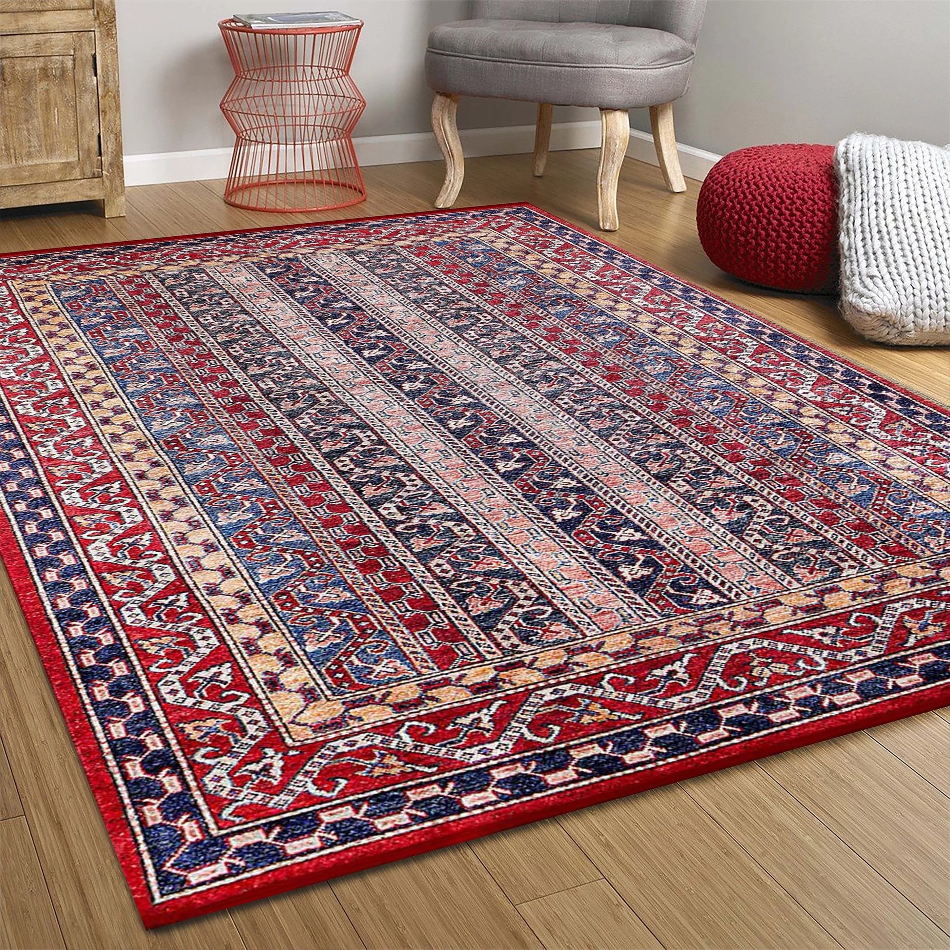 Antik Kırmızı Çizgili Kilim Halı-Pera Halı