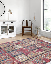 Antik Kırmızı Eskitme Desenli Halı-Pera Halı