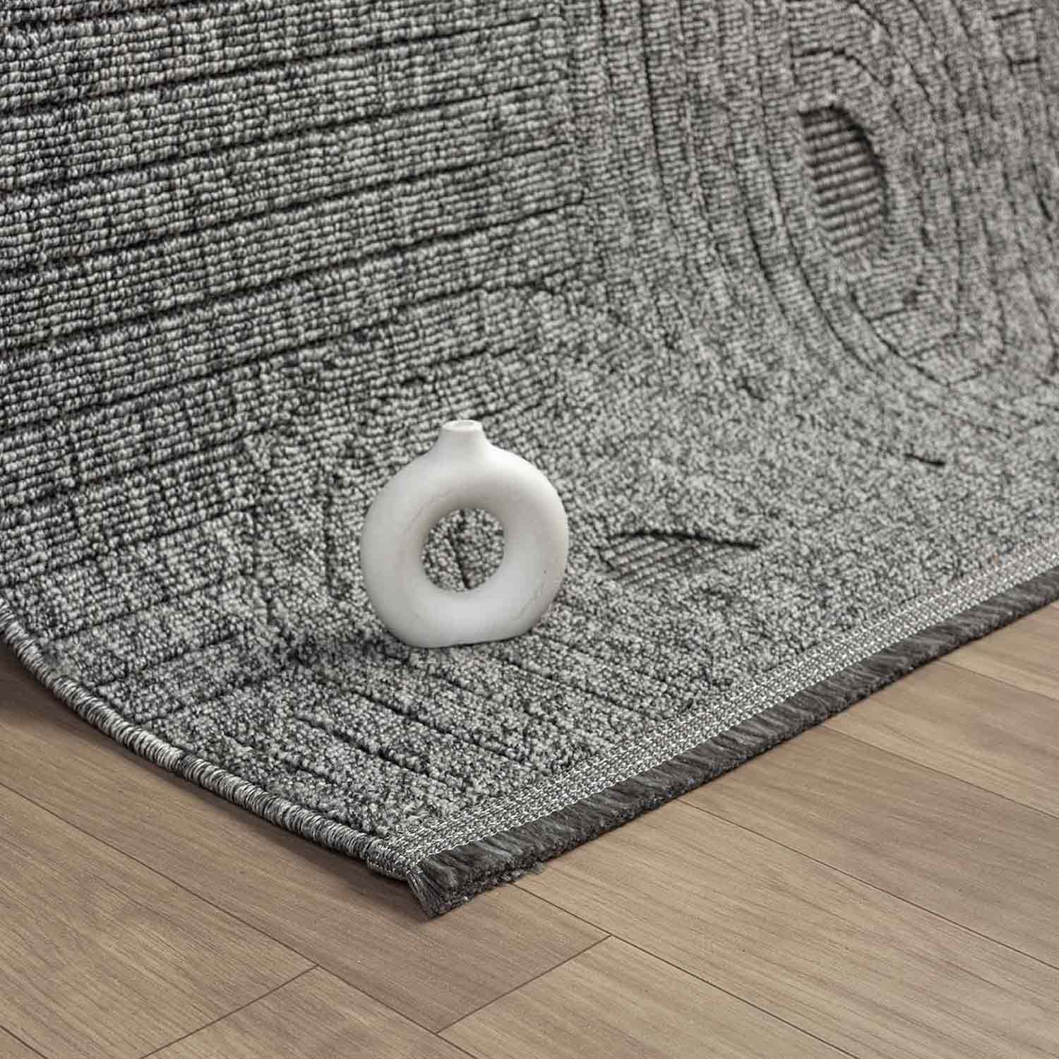 Antrasit Gri Geometrik Desenli Yumuşak Halı-Pera Halı