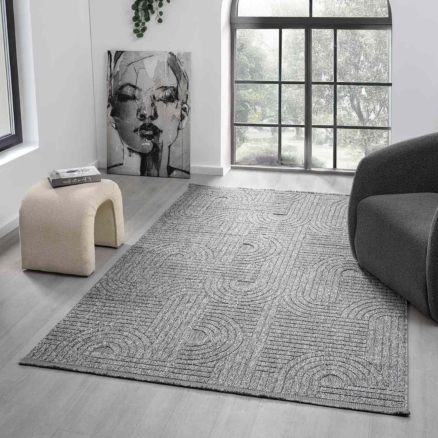 Antrasit Gri Geometrik Desenli Yumuşak Halı-Pera Halı