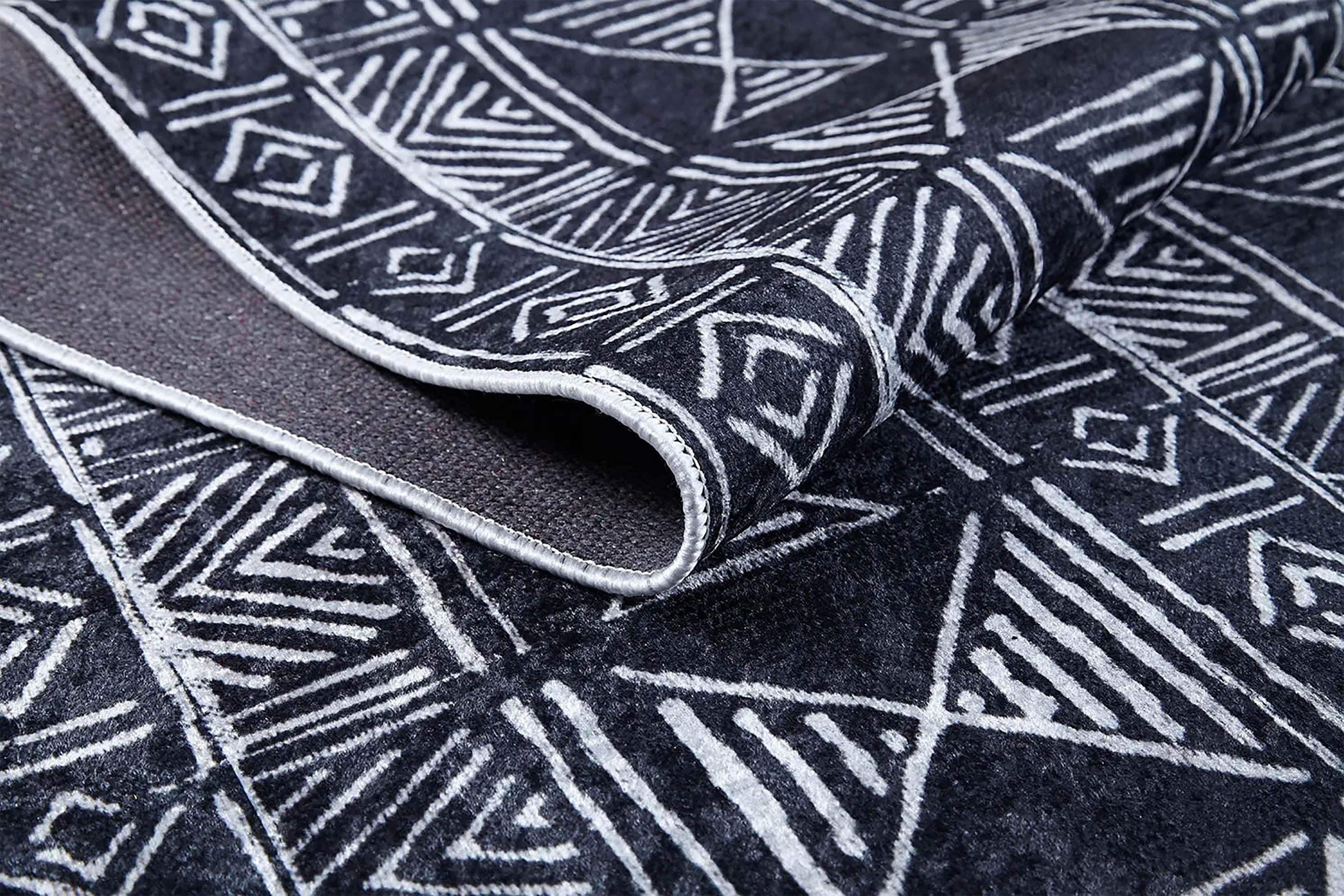 Antrasit Kabile Desenli Modern Bohem Etnik Halı-Pera Halı