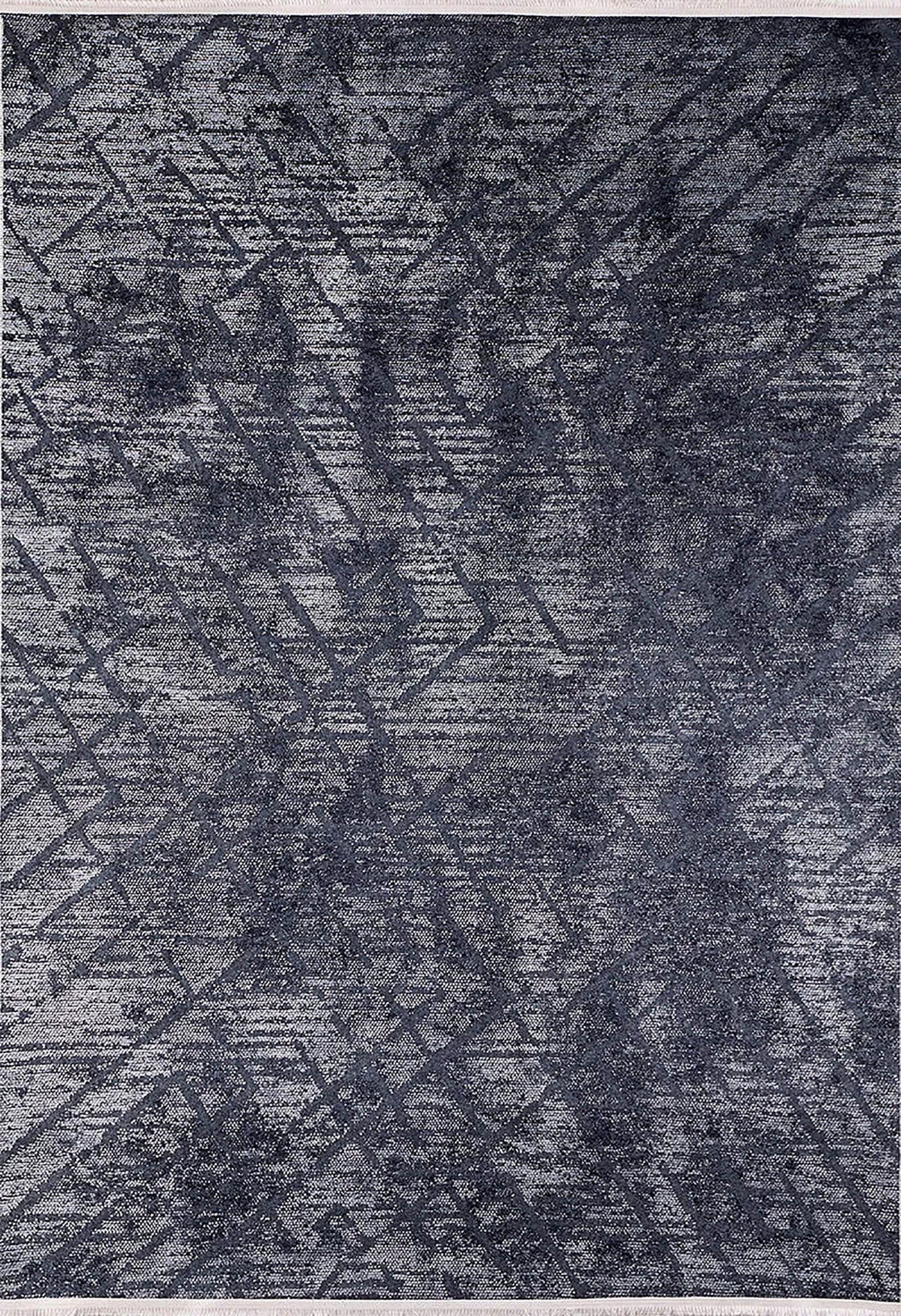 Antrasit Modern Eskitme Geometrik Çizgili Yıkanabilir Halı-Pera Halı