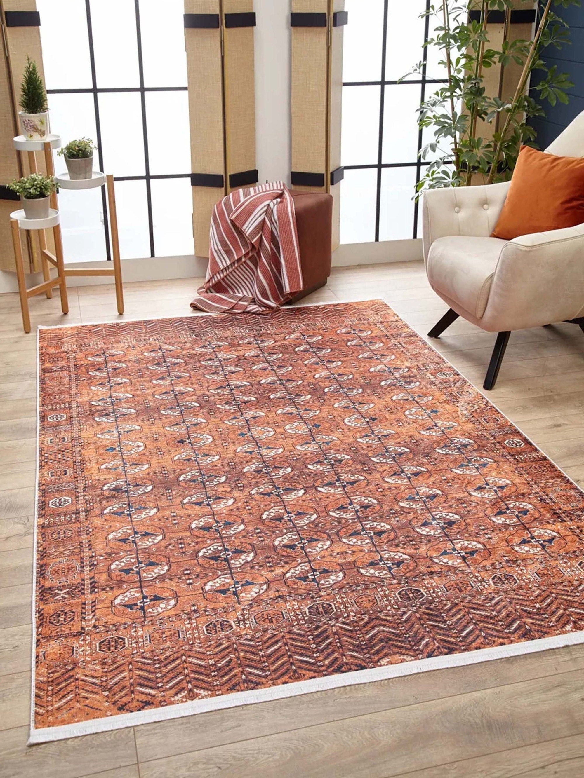 Turuncu Gümüş Geometrik Desenli Kilim Halı - Pera Halı