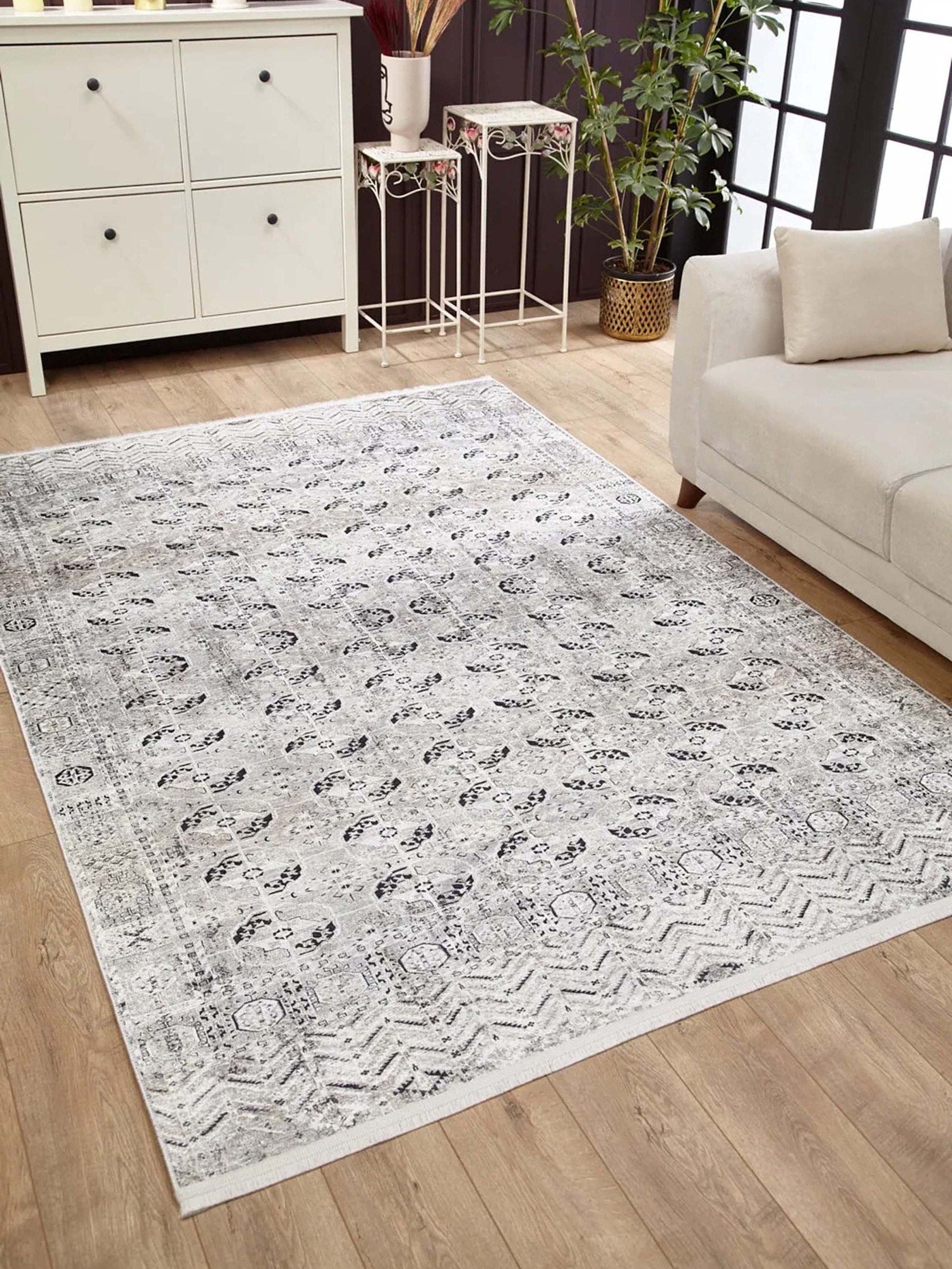 Turuncu Gümüş Geometrik Desenli Kilim Halı - Pera Halı
