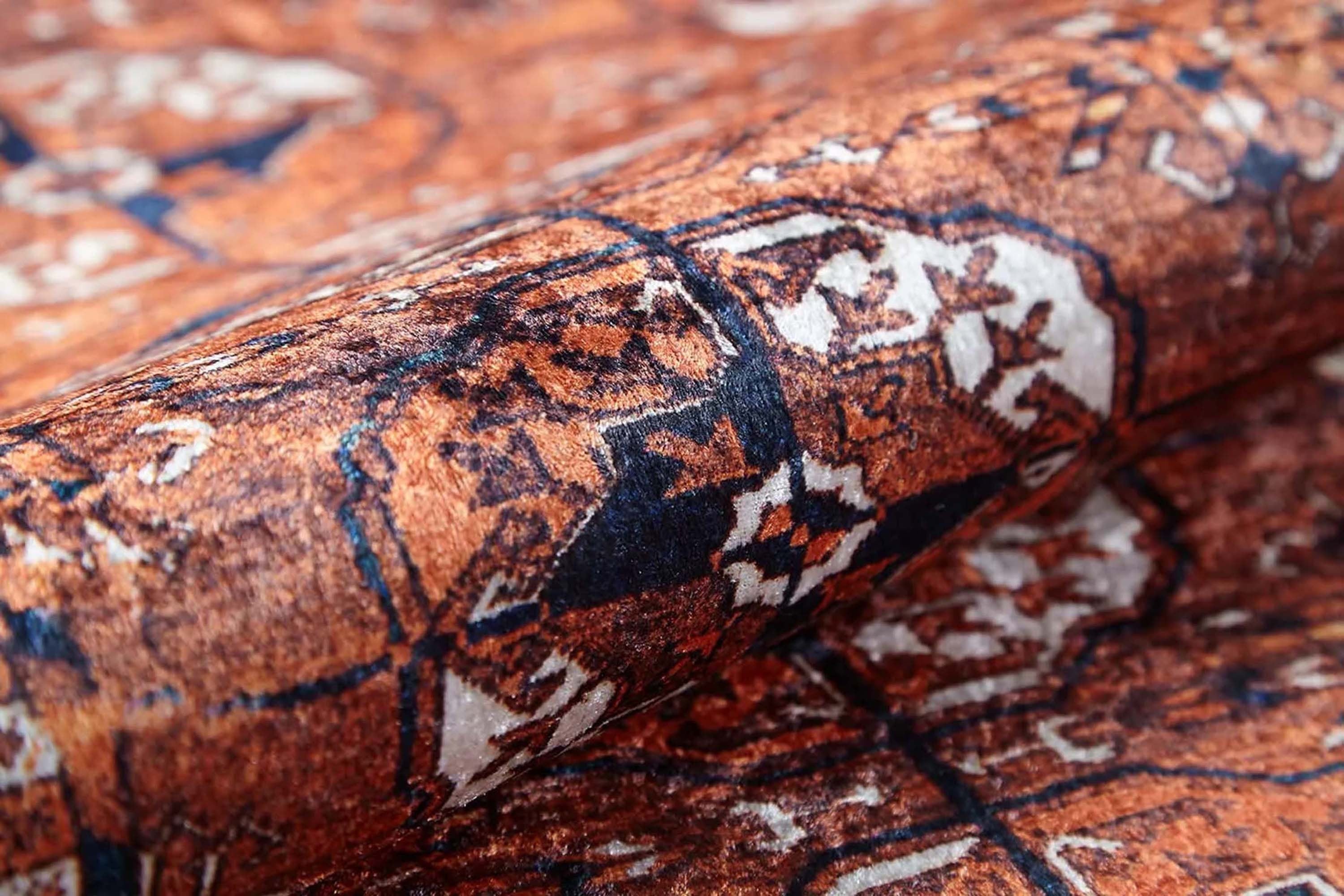 Turuncu Gümüş Geometrik Desenli Kilim Halı - Pera Halı