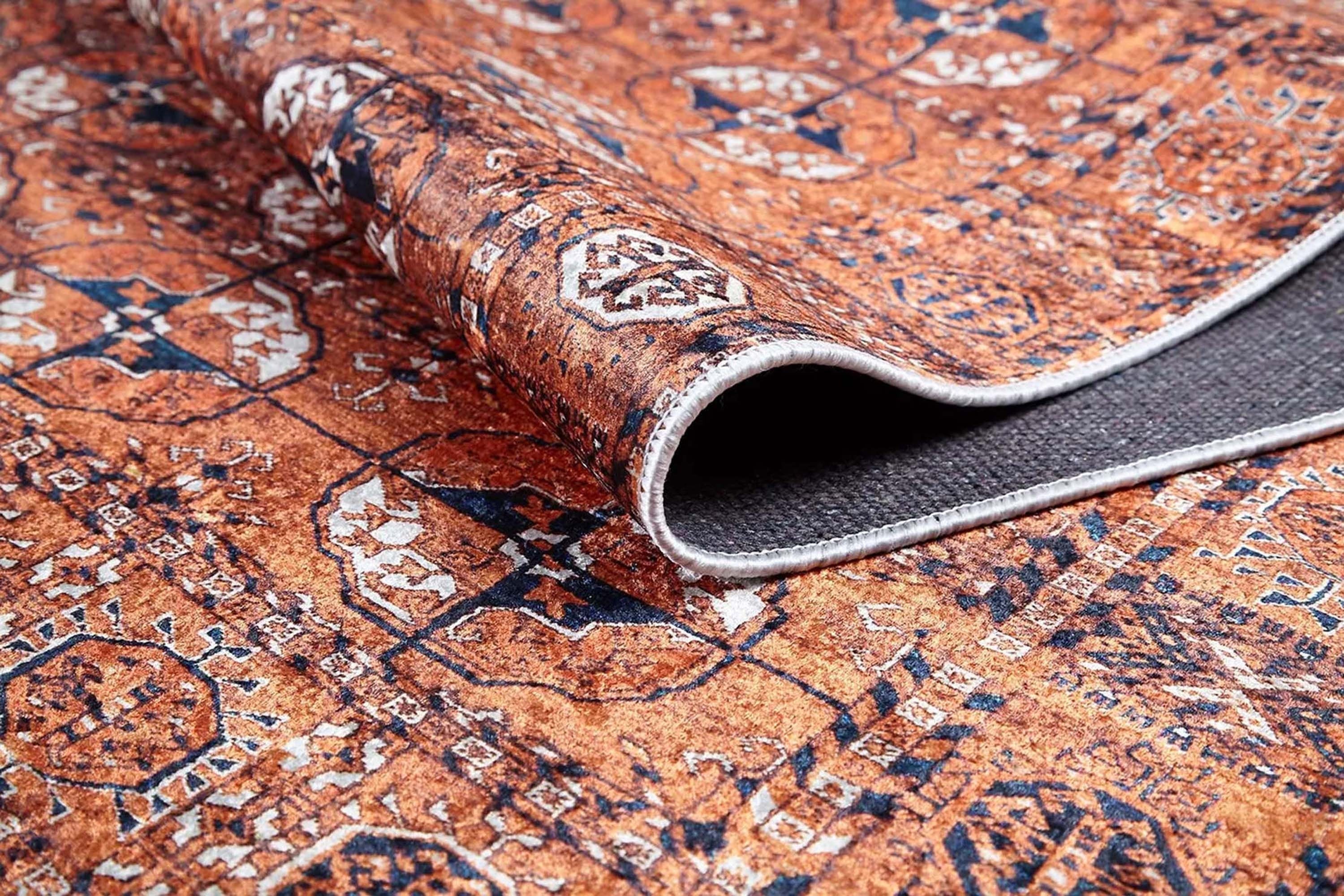 Turuncu Gümüş Geometrik Desenli Kilim Halı - Pera Halı