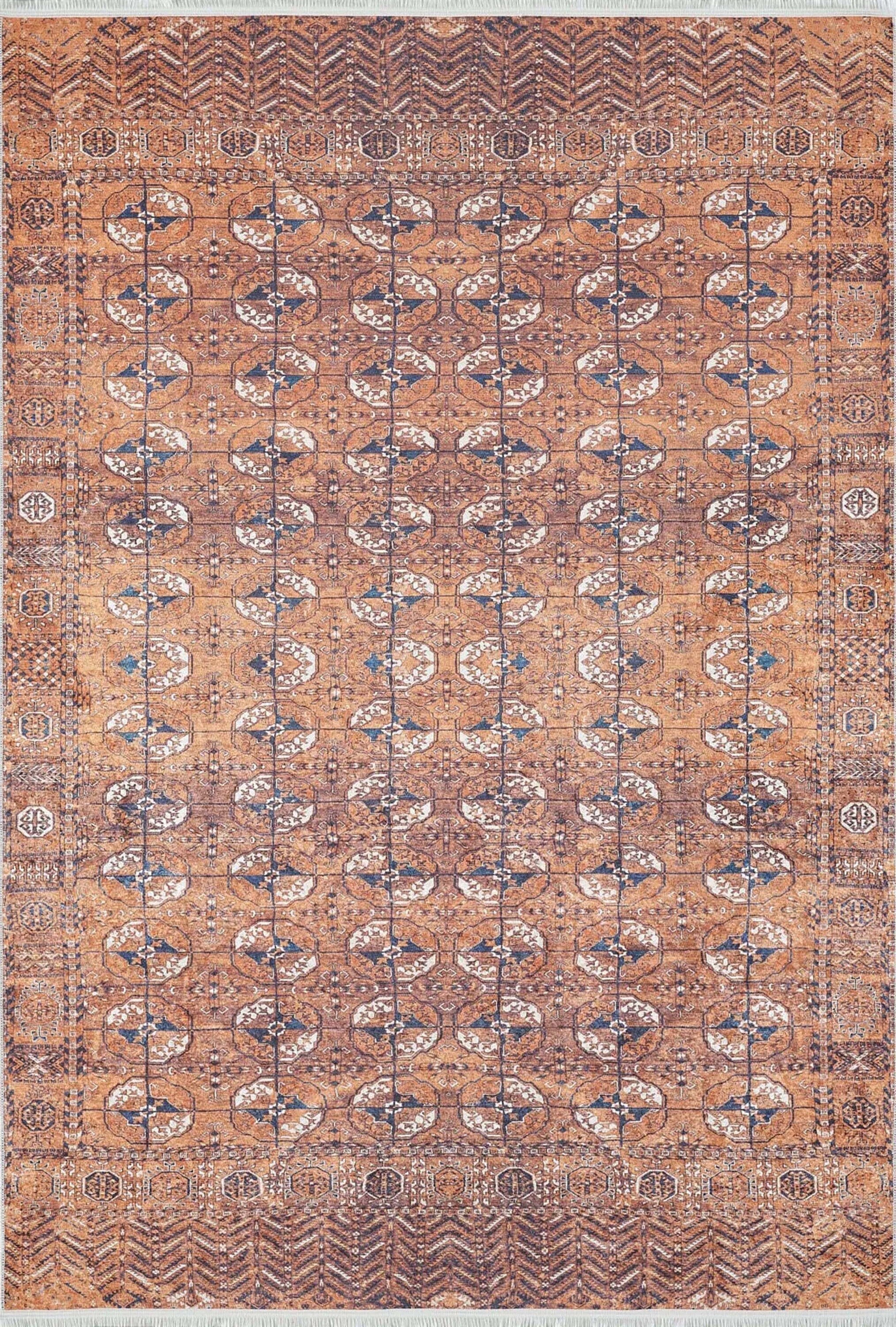 Turuncu Gümüş Geometrik Desenli Kilim Halı - Pera Halı