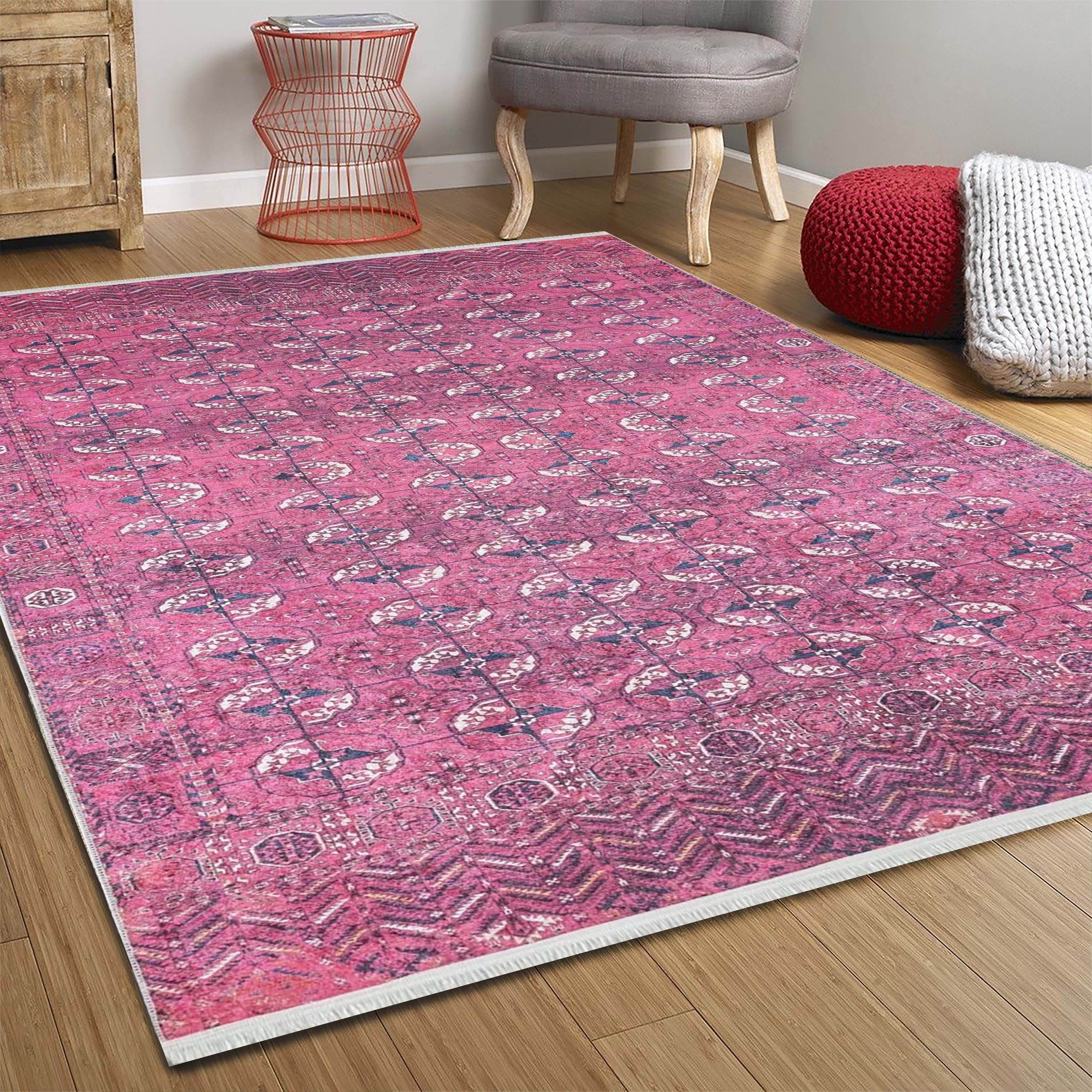 Sıcak Pembe Geometrik Desenli Halı - Pera Halı