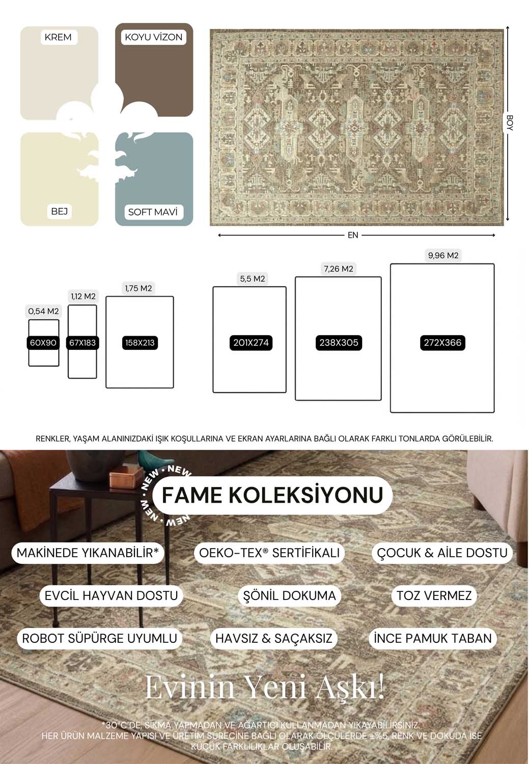 Geometrik Etnik Desenli Kahve ve Toprak Tonları Vintage Halı - FMBH07