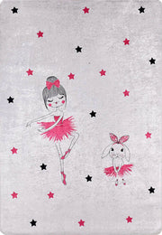 Balerin Kız ve Tavşan Pembe Çocuk Halısı-Pera Halı