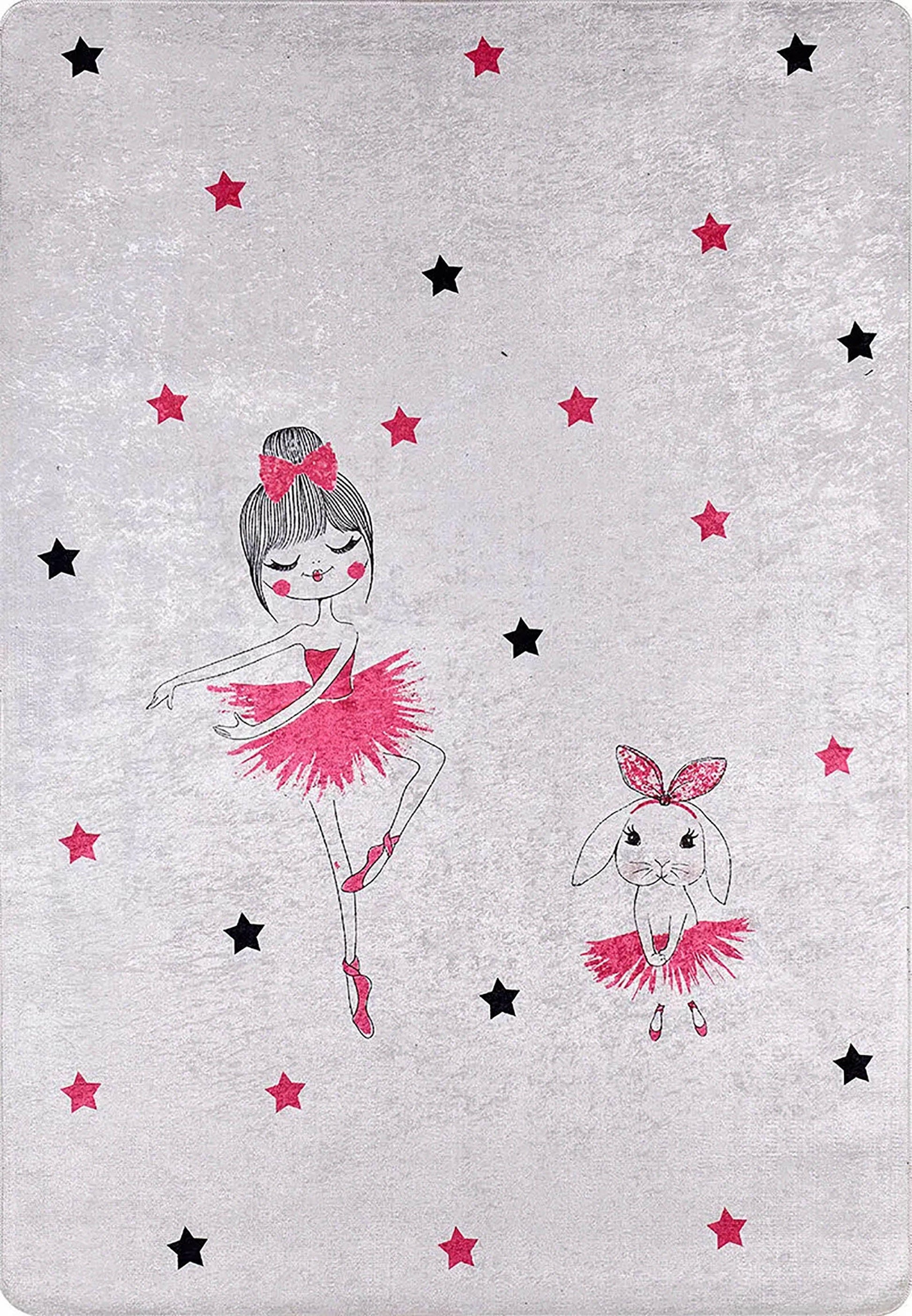 Balerin Kız ve Tavşan Pembe Çocuk Halısı-Pera Halı