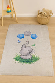 Balonlu Fil Desenli Gri Yıkanabilir Çocuk Halısı-Pera Halı