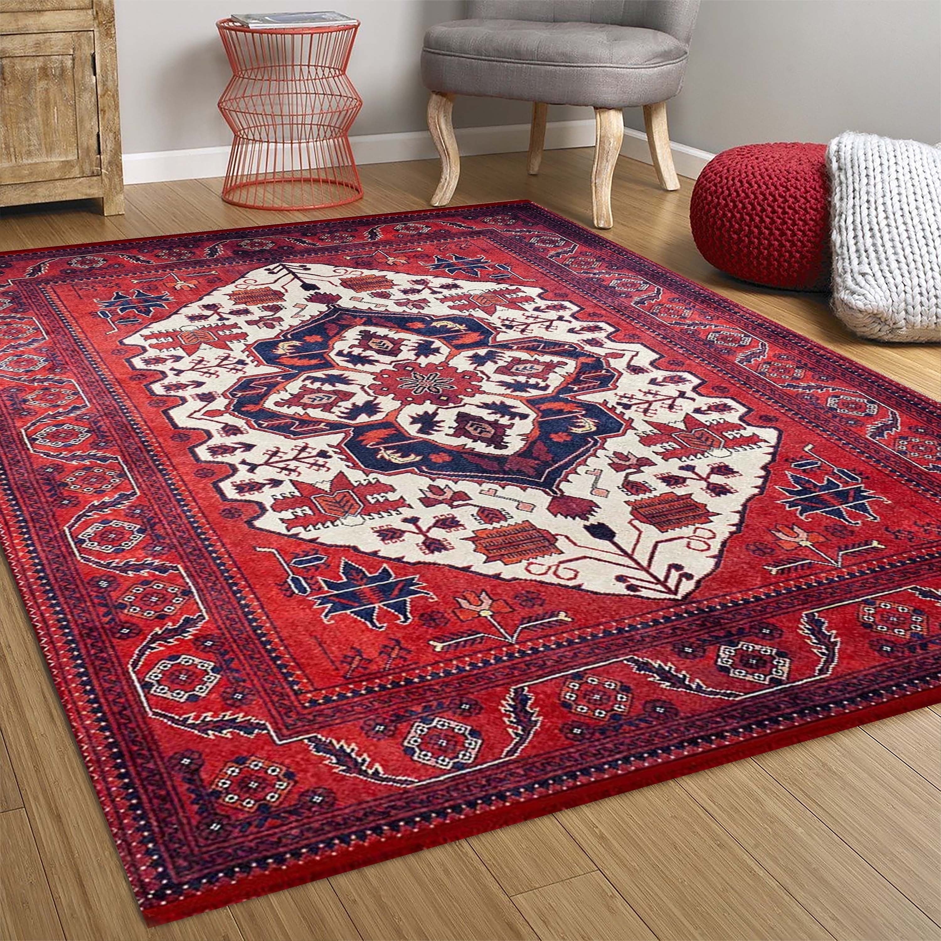 Kırmızı Bej Geometrik Desenli Anadolu Kilim Halı - Pera Halı