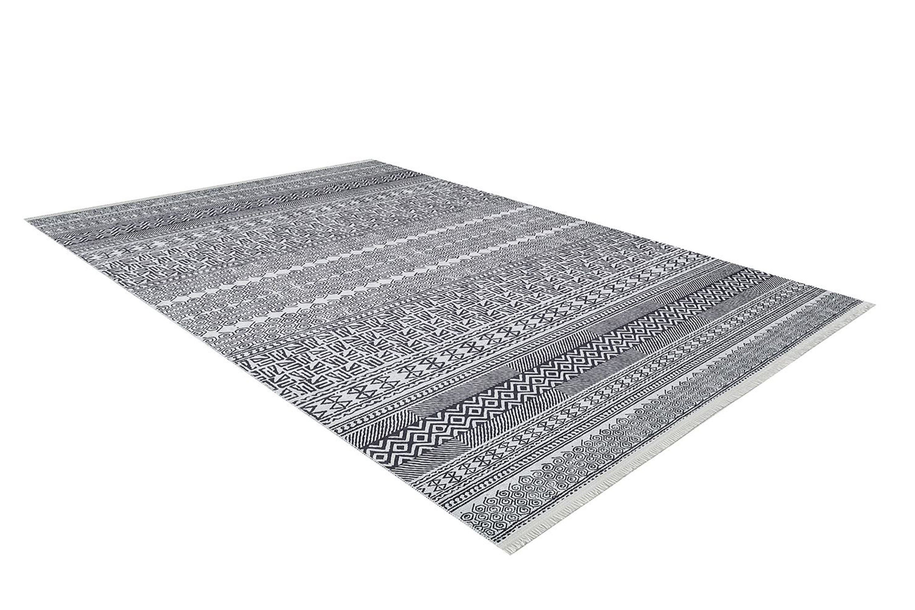 Gri Siyah Geometrik Desenli Halı - Pera Halı