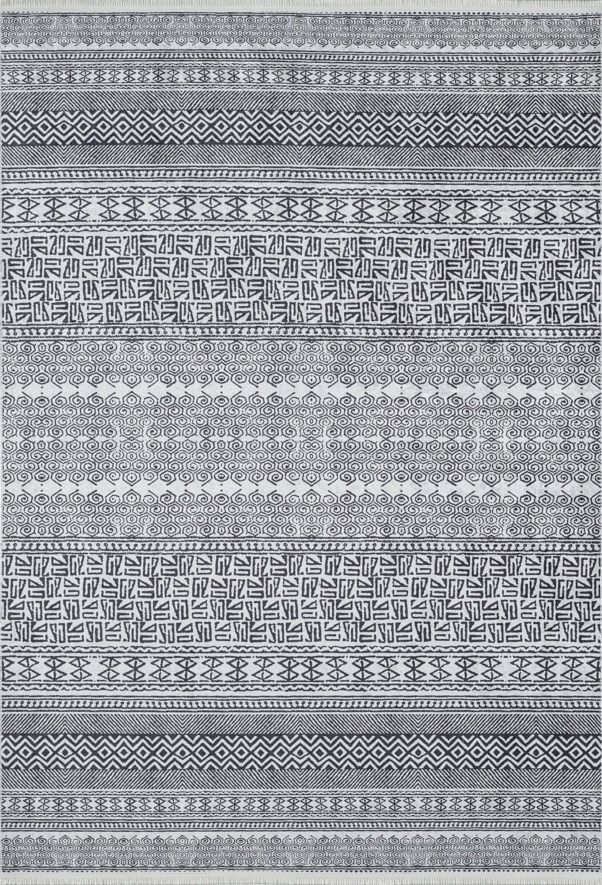 Gri Siyah Geometrik Desenli Halı - Pera Halı