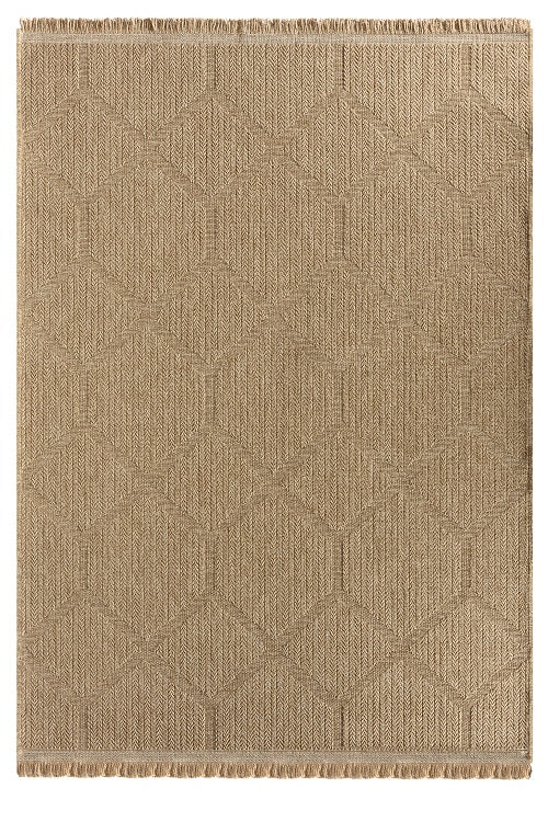 Bej Altıgen Modern Jüt Görünümlü Halı-Pera Halı