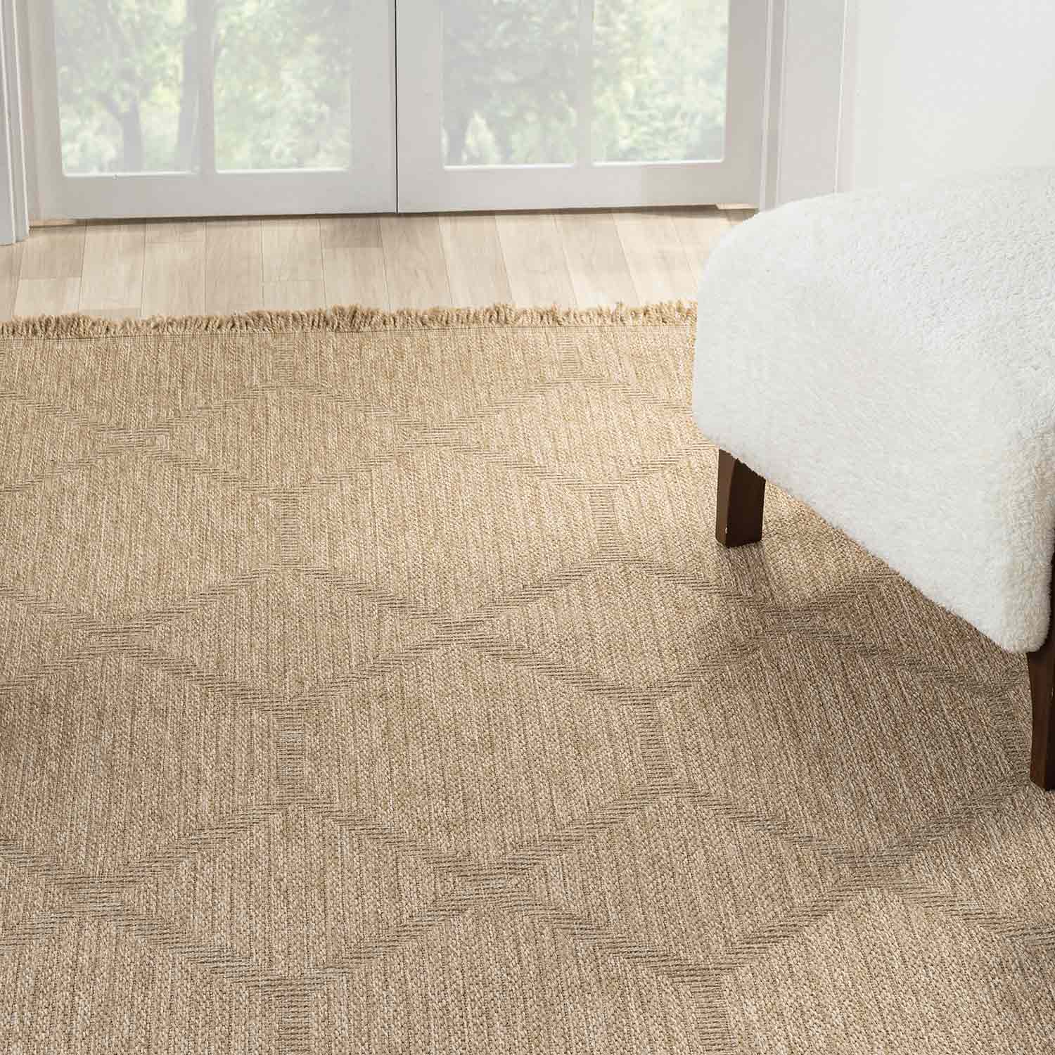 Bej Altıgen Modern Jüt Görünümlü Halı-Pera Halı