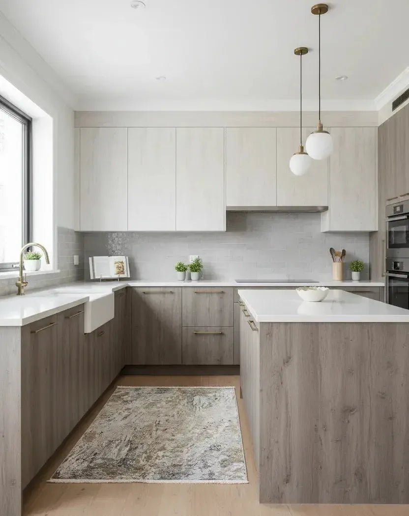 Bej, Altın ve Gri Tonlarda Modern Lüks Soyut Sanat Halısı-Pera Halı