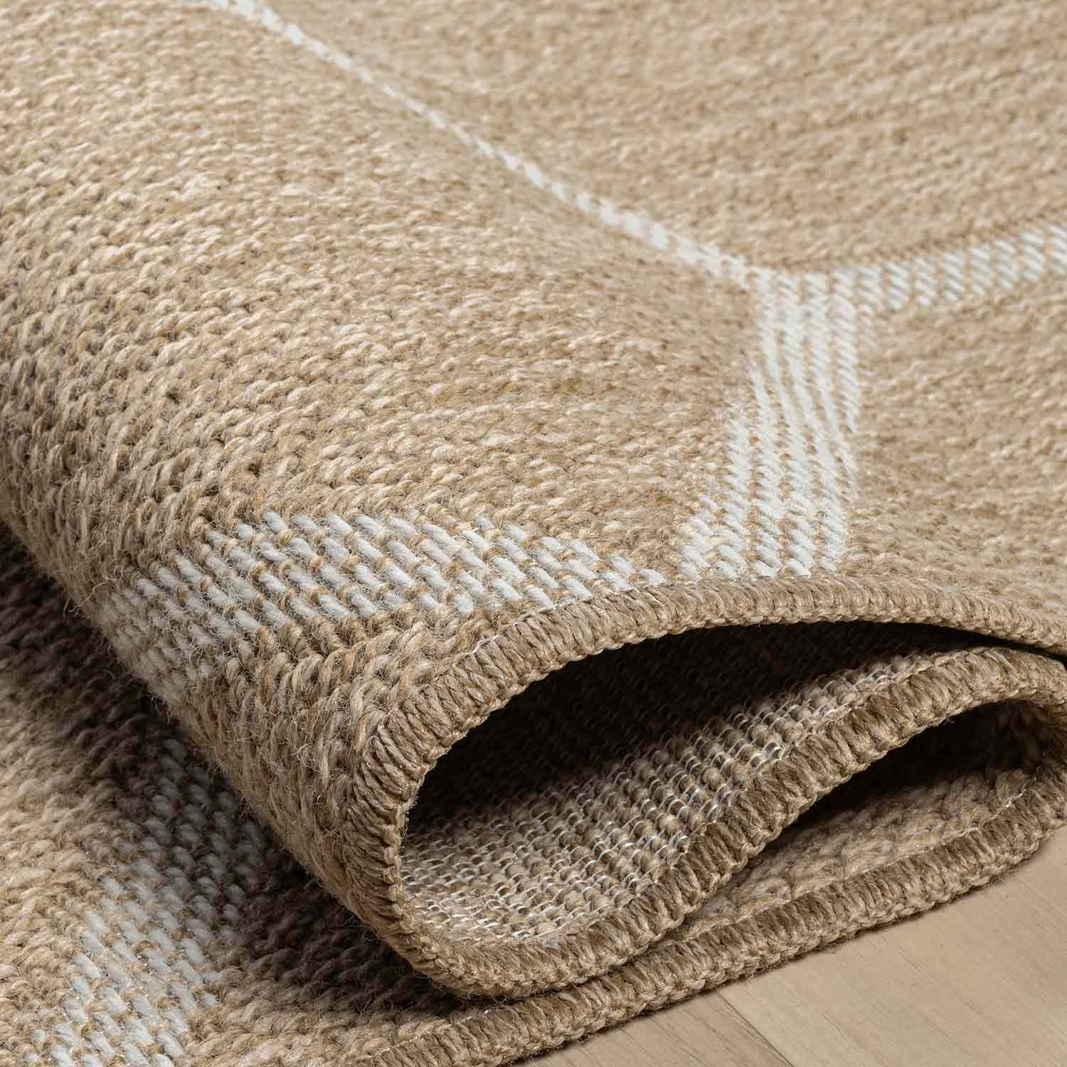 Bej Beyaz Altıgen Geometrik Modern Jüt Görünümlü Halı-Pera Halı