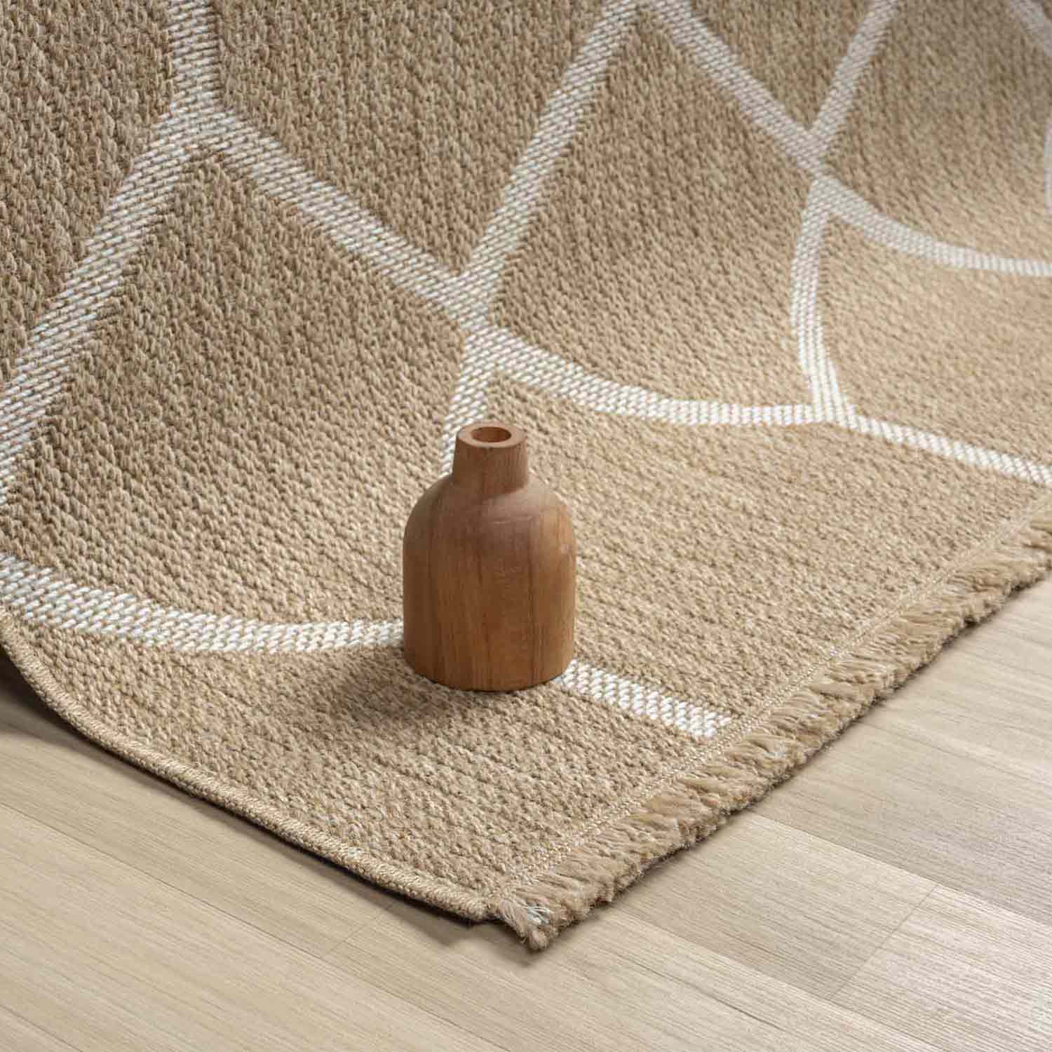 Bej Beyaz Altıgen Geometrik Modern Jüt Görünümlü Halı-Pera Halı