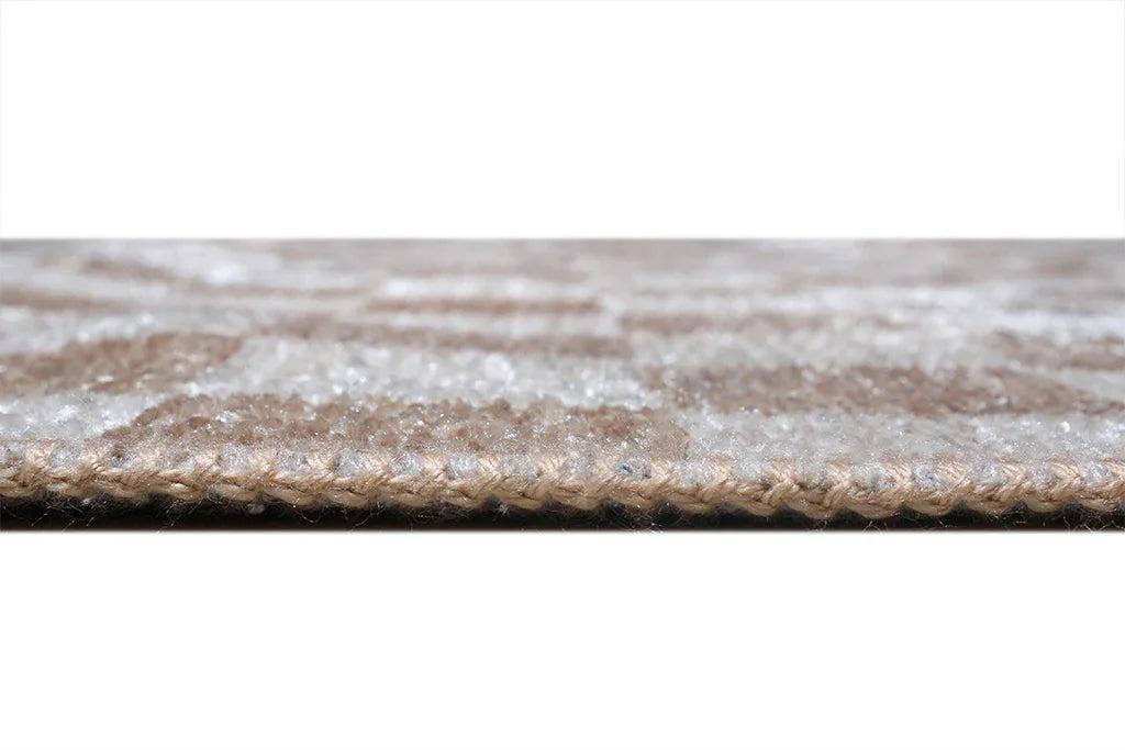 Bej Beyaz Modern Geometrik Dama Desenli Yıkanabilir Halı-Pera Halı