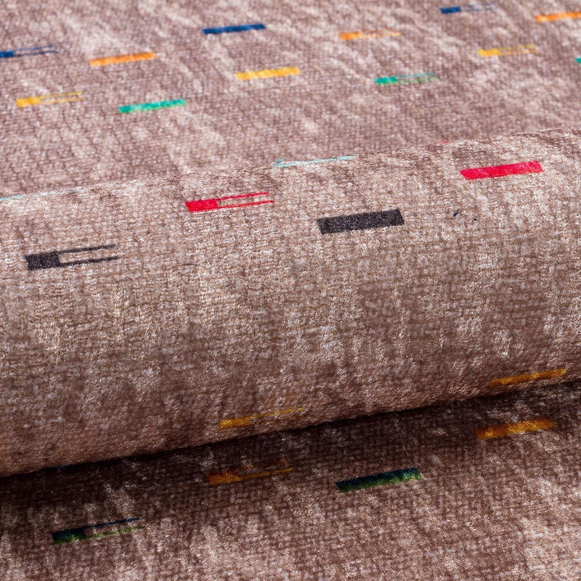 Bej Çok Renkli Etnik Desenli Modern Saçaklı Kilim Halı-Pera Halı