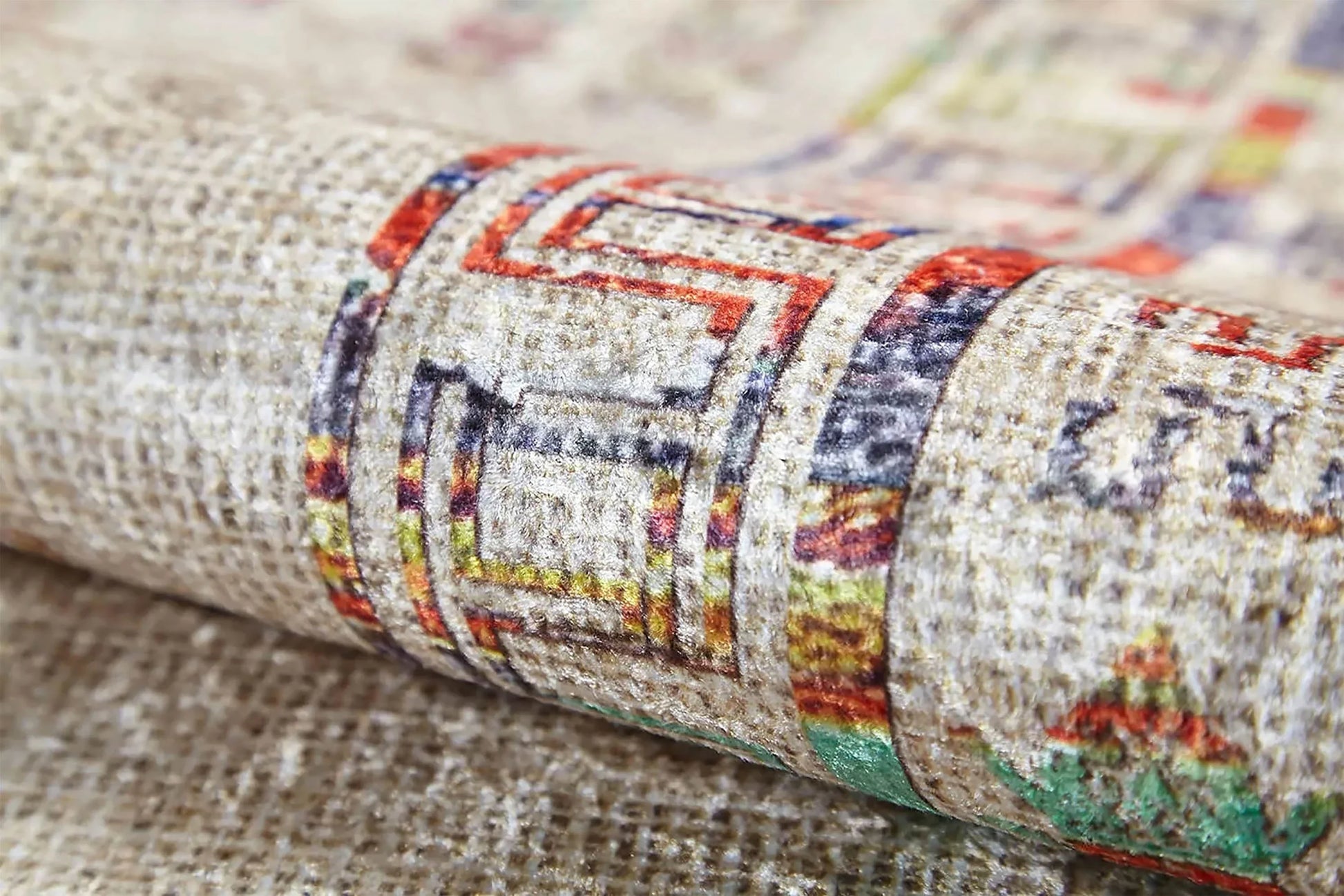 Bej Çok Renkli Geometrik Oryantal Madalyon Halı-Pera Halı