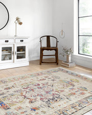 Bej Çok Renkli Geometrik Oryantal Madalyon Halı-Pera Halı