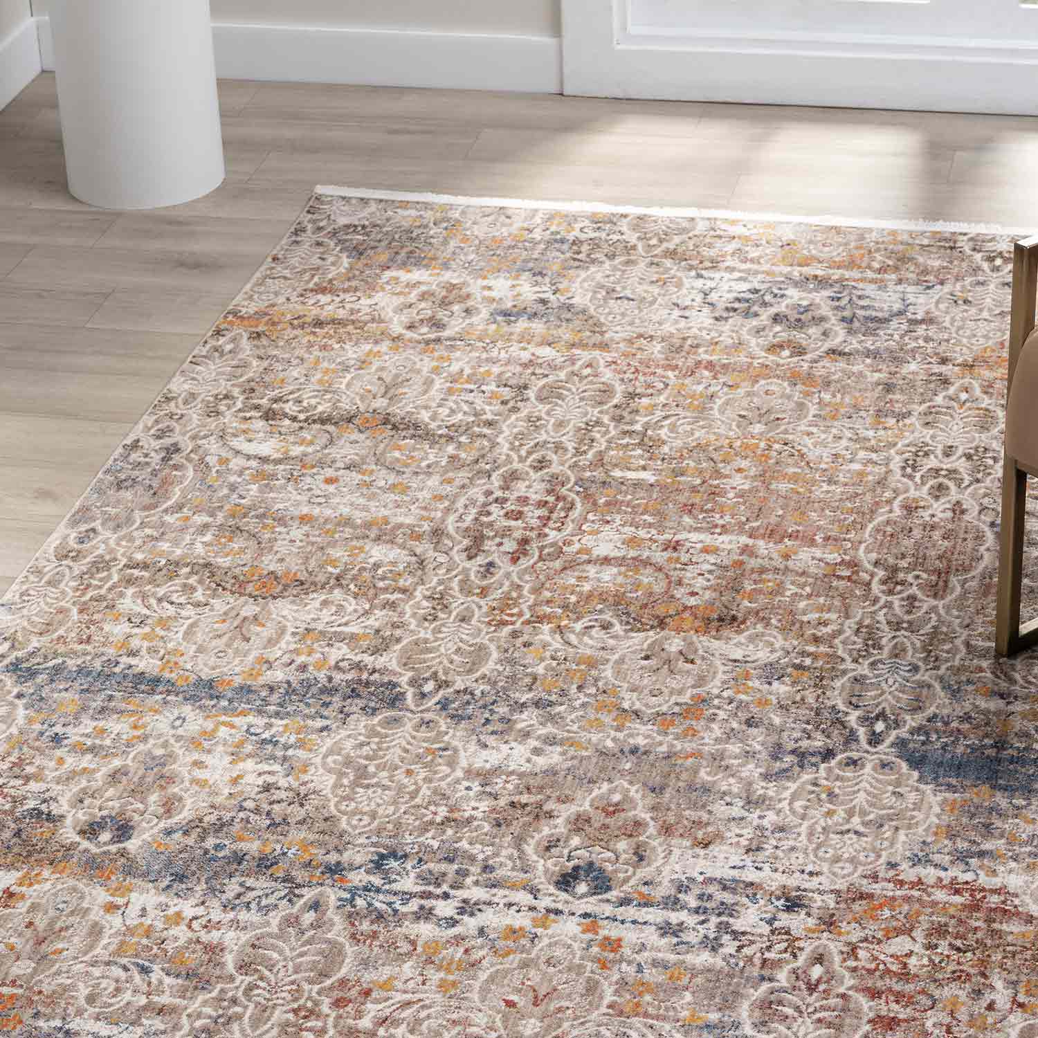 Bej Çok Renkli Klasik Eskitme Desenli Halı-Pera Halı