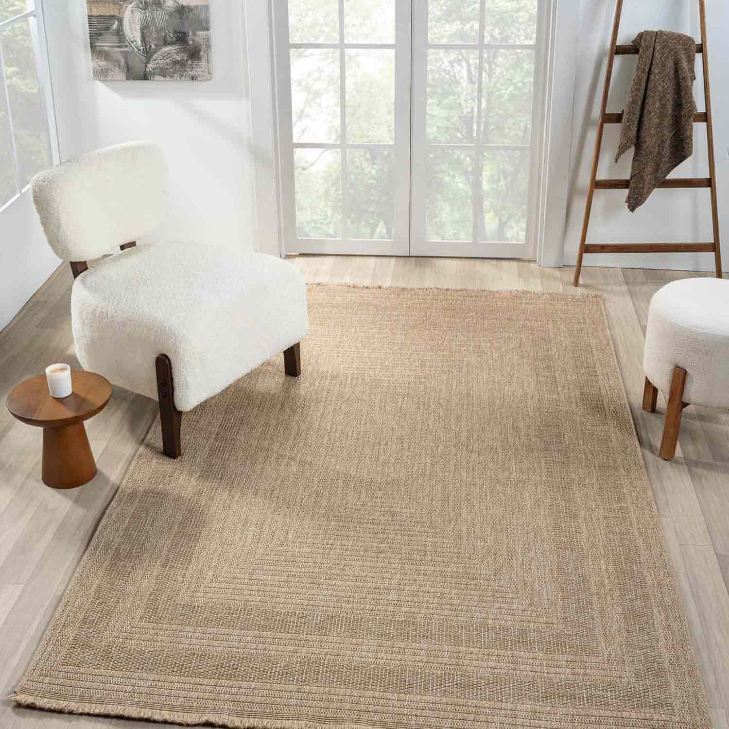 Bej Dikdörtgen Desenli Modern Halı-Pera Halı