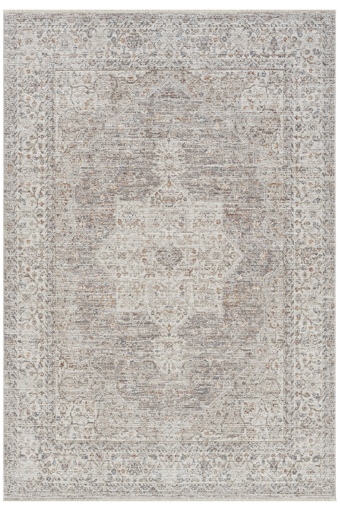 Bej Gri Klasik Medallion Eskitme Halı-Pera Halı