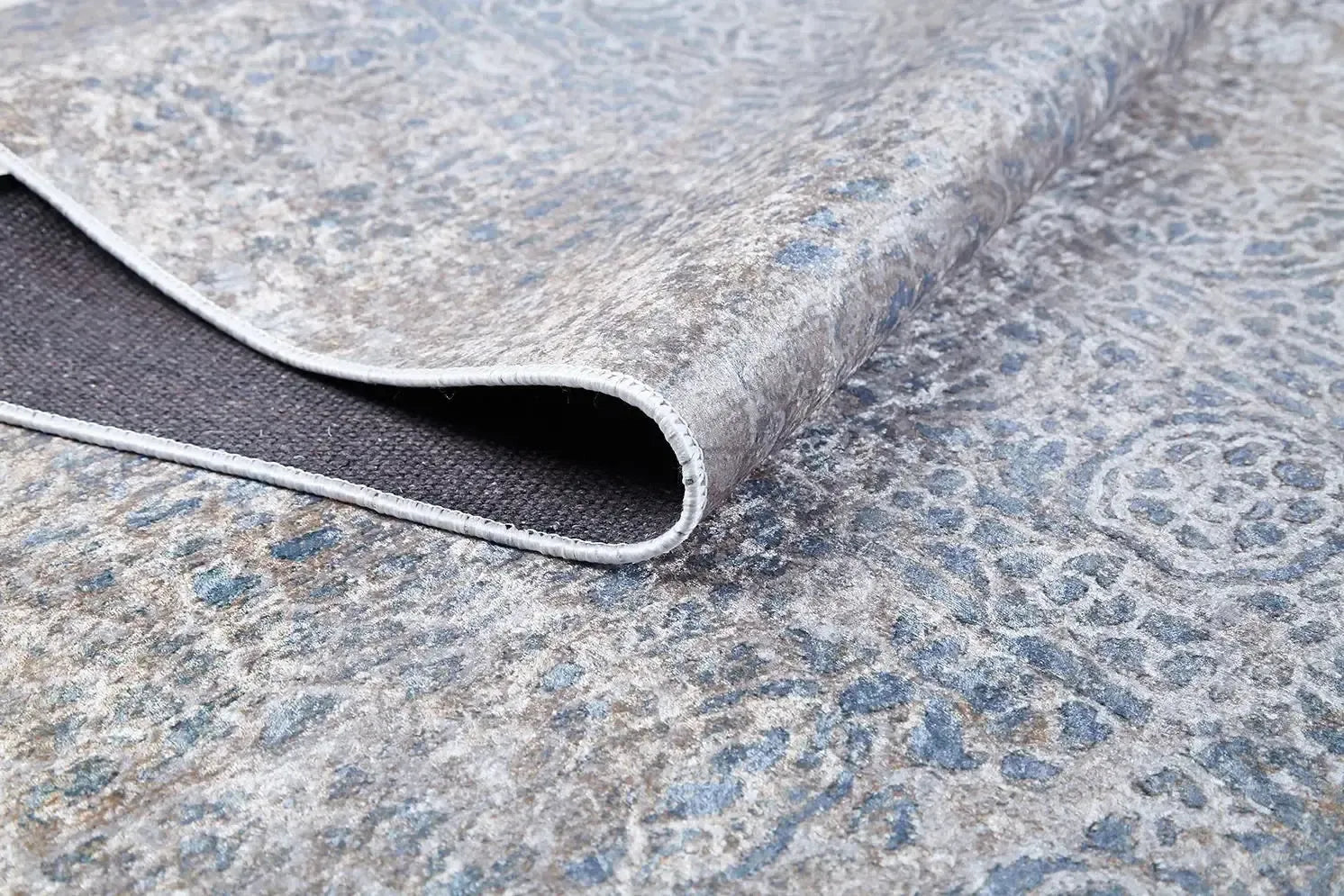 Bej Gri Mavi Tonlarda Yuvarlak Motifli Halı-Pera Halı