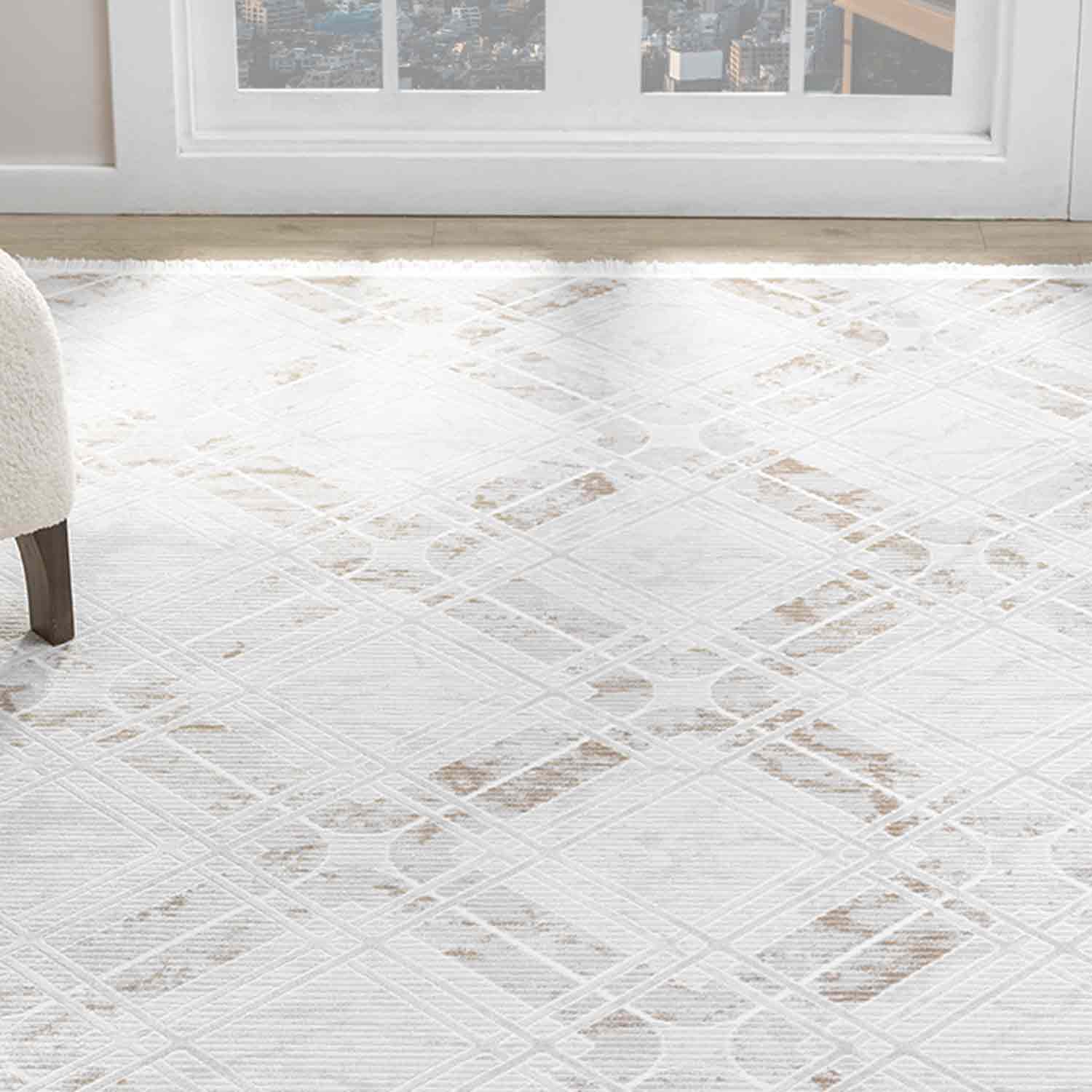 Bej Kahve Baklava Geometrik Modern Halı-Pera Halı