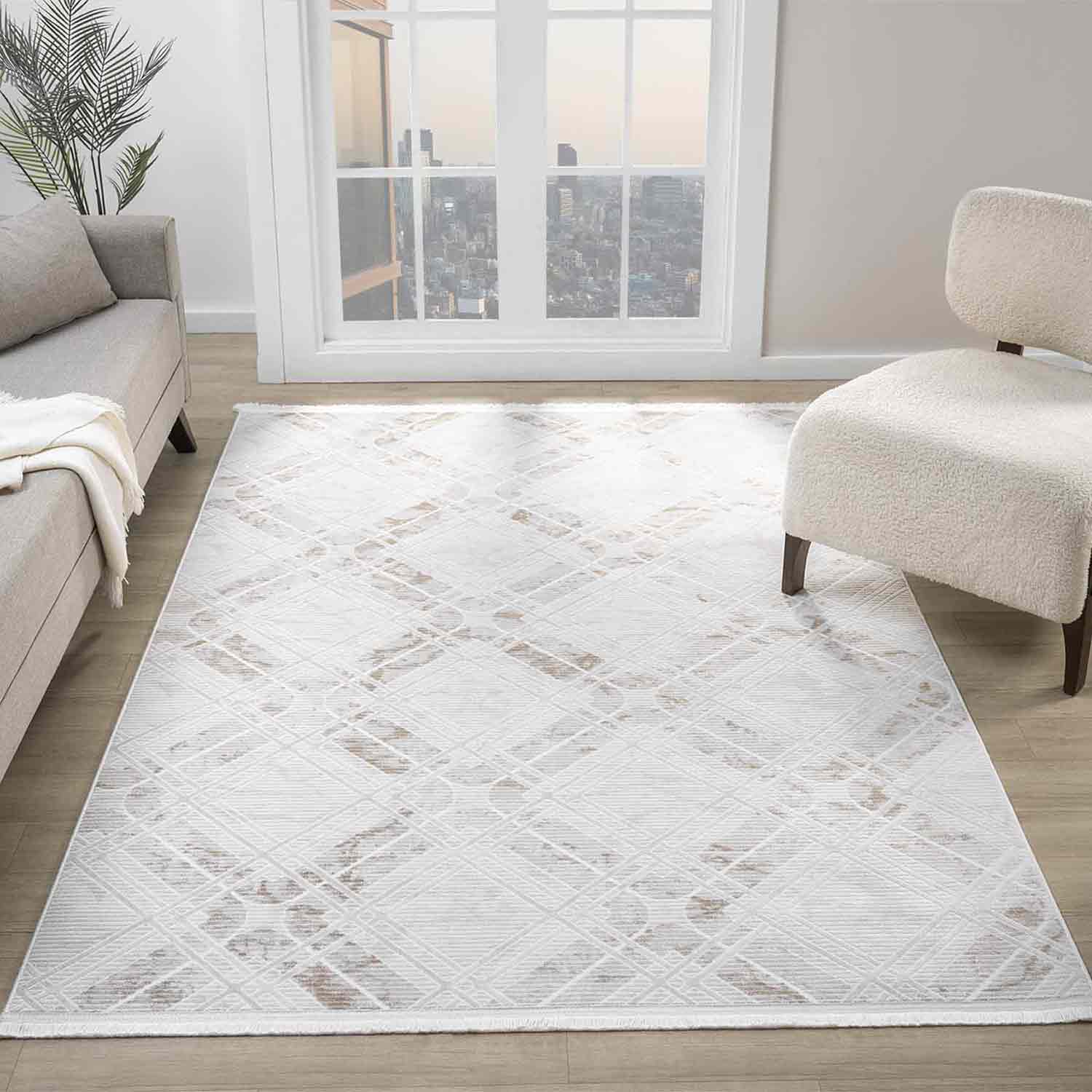 Bej Kahve Baklava Geometrik Modern Halı-Pera Halı