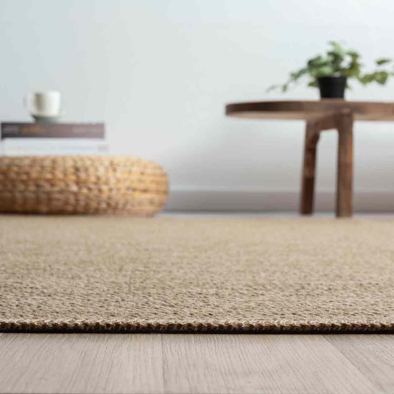 Bej Kahve Hasır Dokulu Modern Saçaklı Halı-Pera Halı