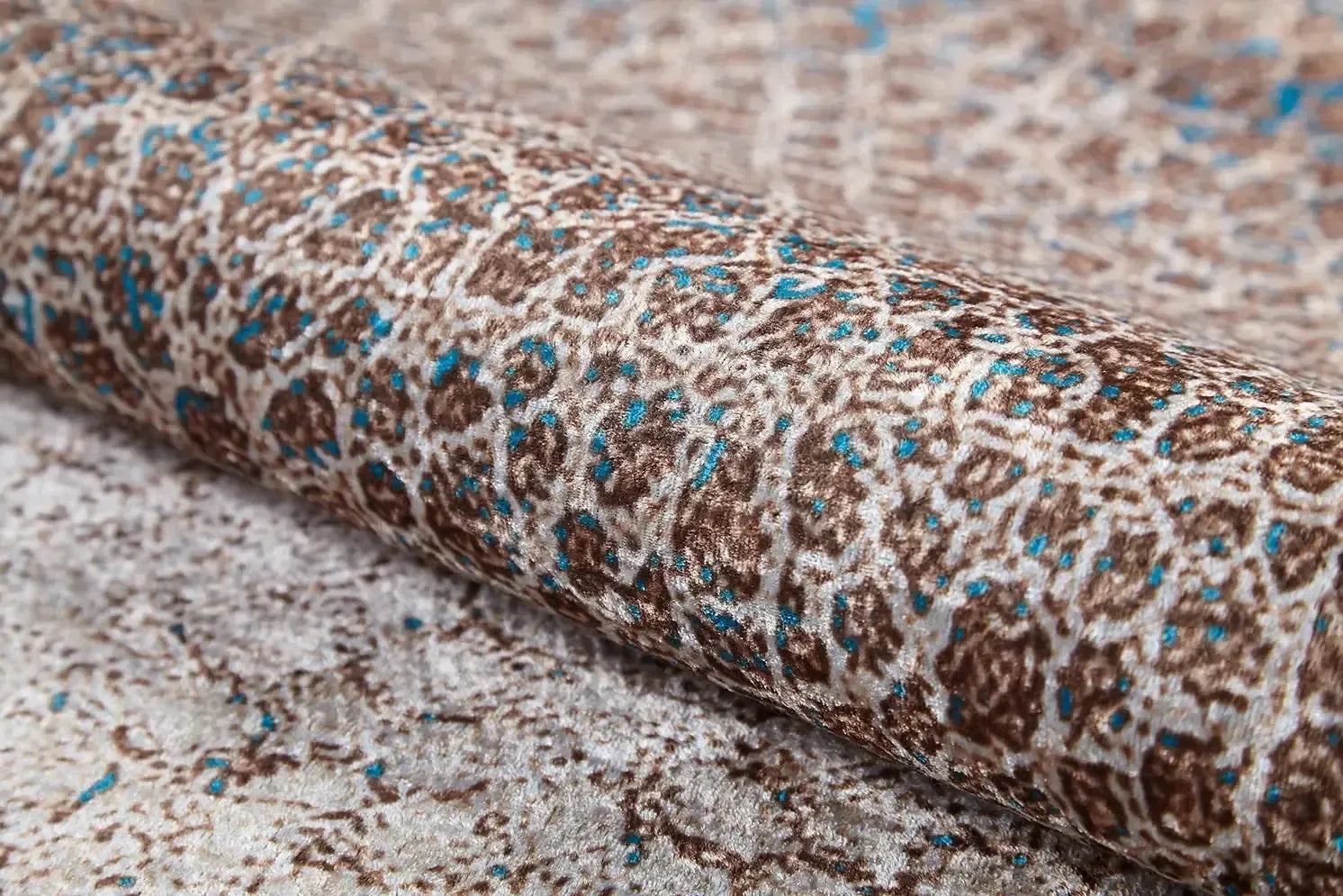 Bej, Kahve ve Mavi Tonlarda Mozaik Desenli Halı-Pera Halı