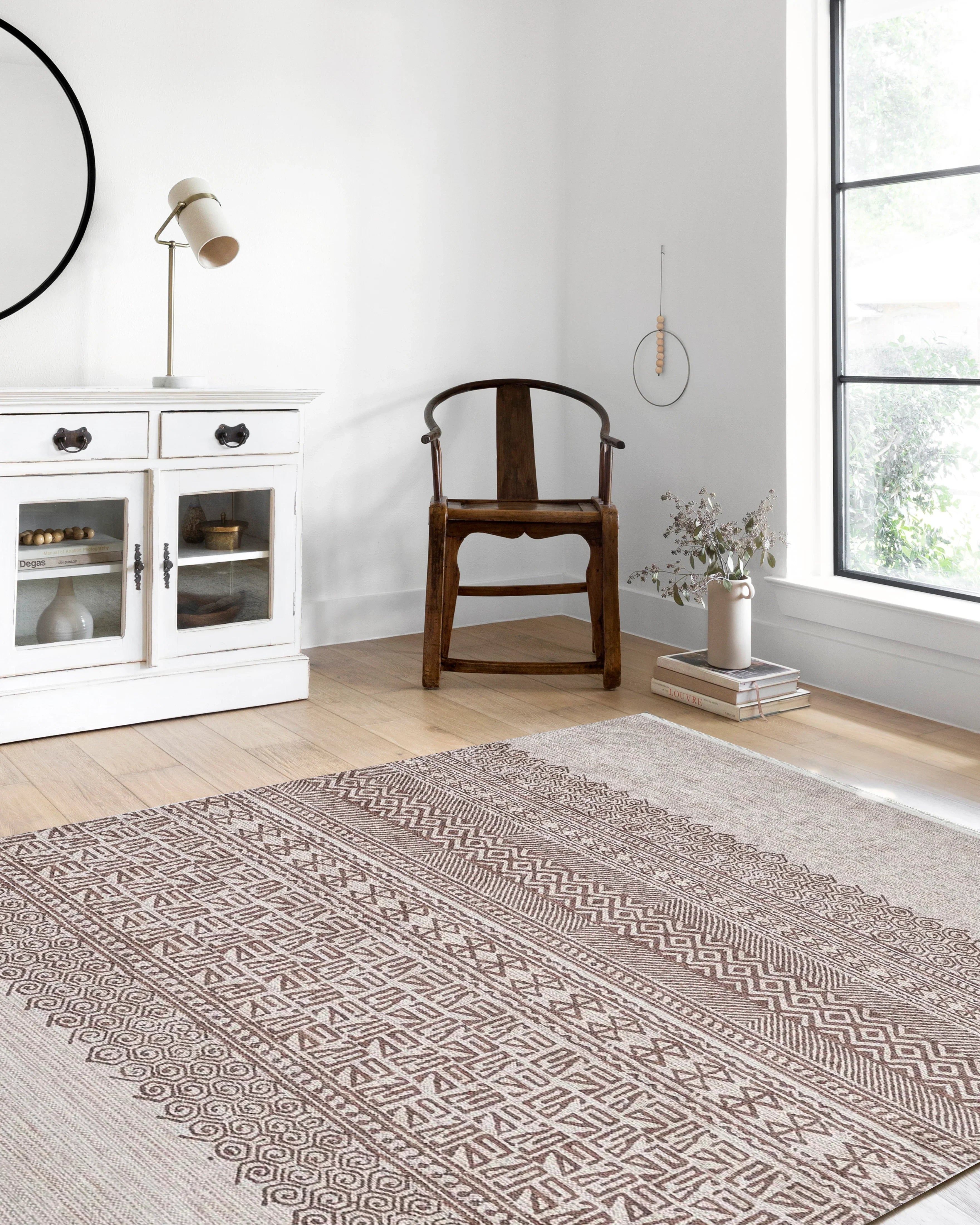 Bej Kahverengi Etnik Desenli Geometrik Anadolu Kilim Halı-Pera Halı