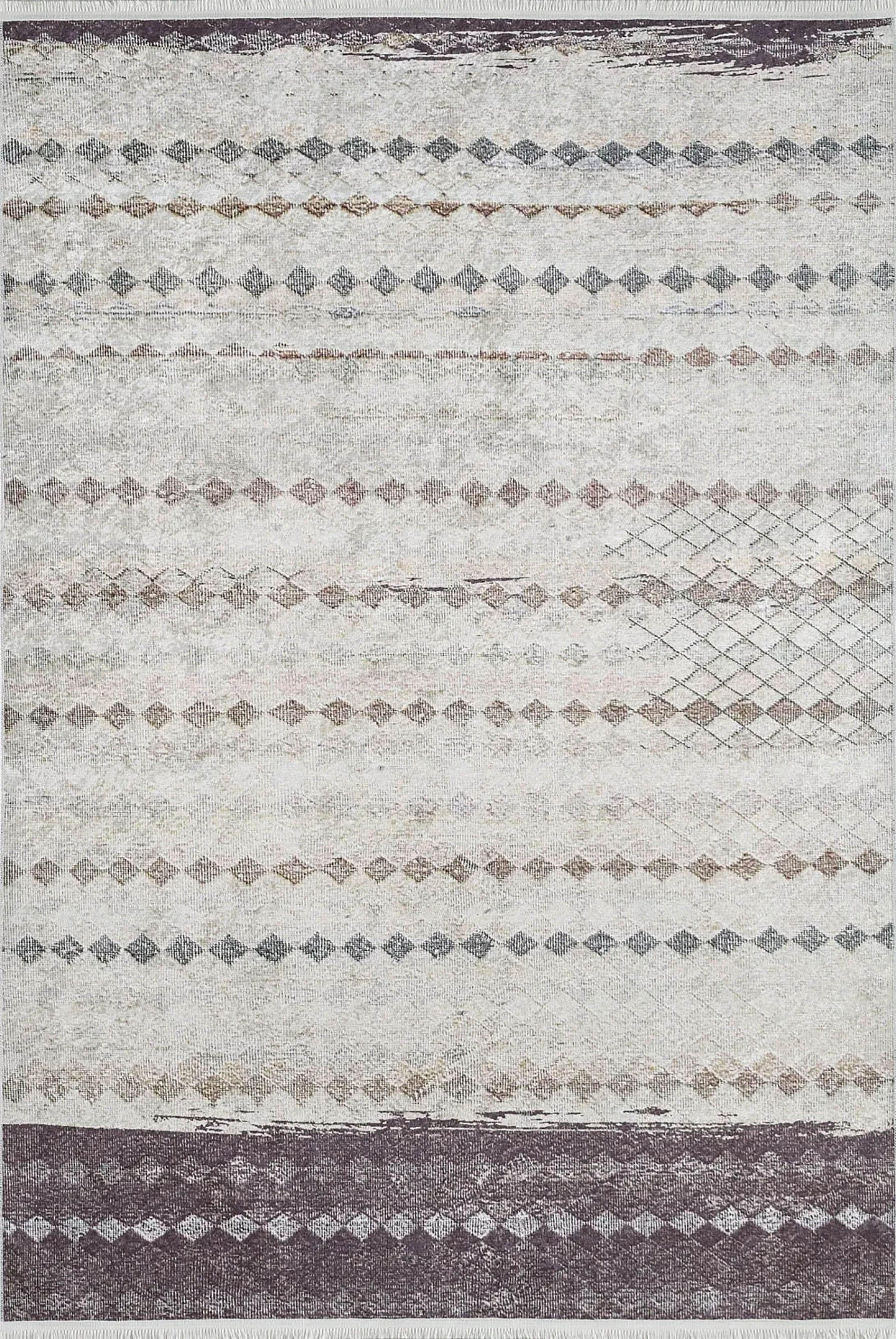 Bej Kahverengi Geometrik Antik Vintage Halı-Pera Halı