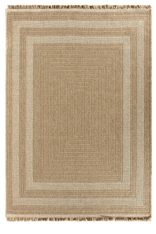 Bej Krem Dikdörtgen Desenli Modern Halı-Pera Halı