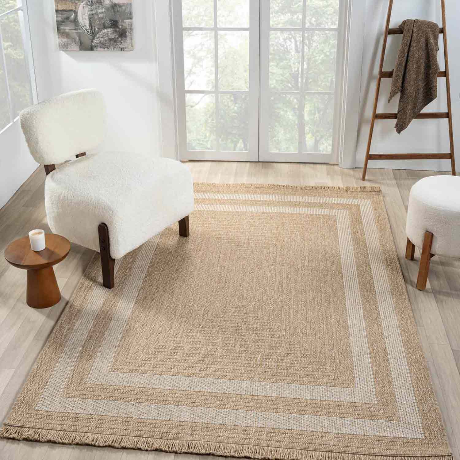 Bej Krem Dikdörtgen Desenli Modern Halı-Pera Halı