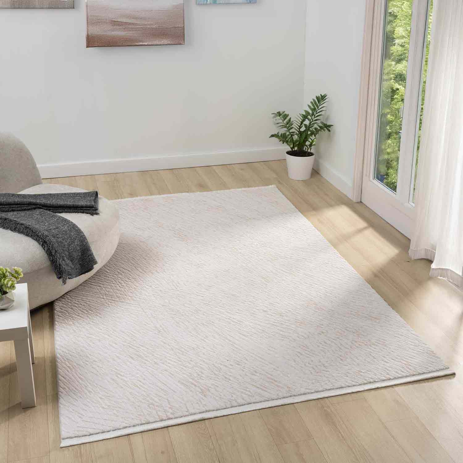 Bej Krem Soyut Çizgili Modern Halı-Pera Halı