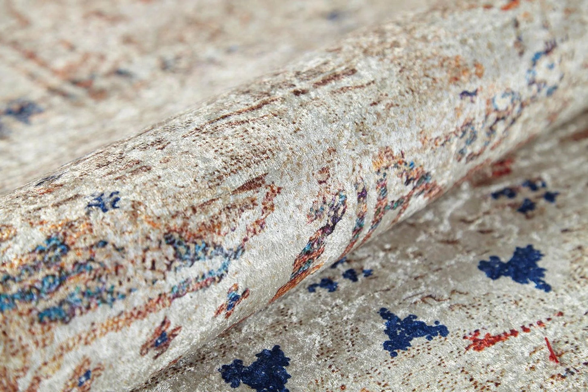 Bej Mavi Turuncu Modern Vintage Halı-Pera Halı